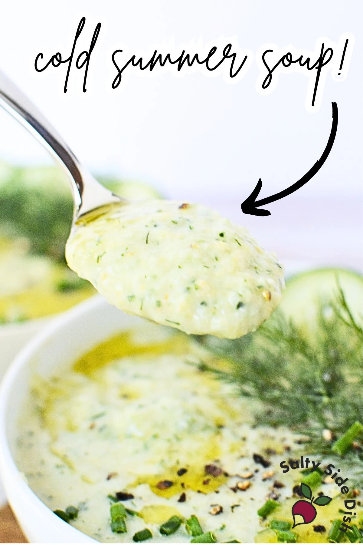 Blending cucumber gazpacho ingredients in a blender.