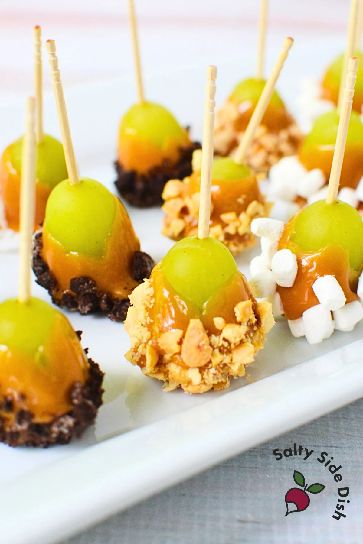 white platter with an easy grape appetizer.