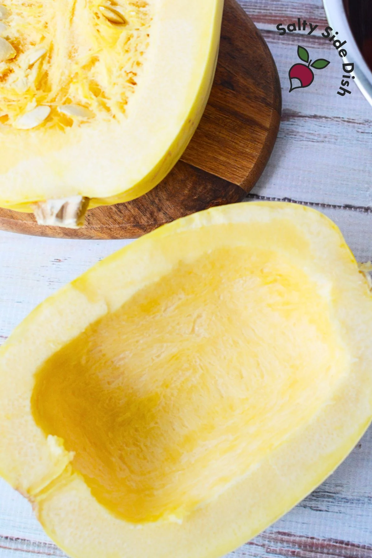 halved spaghetti squash.