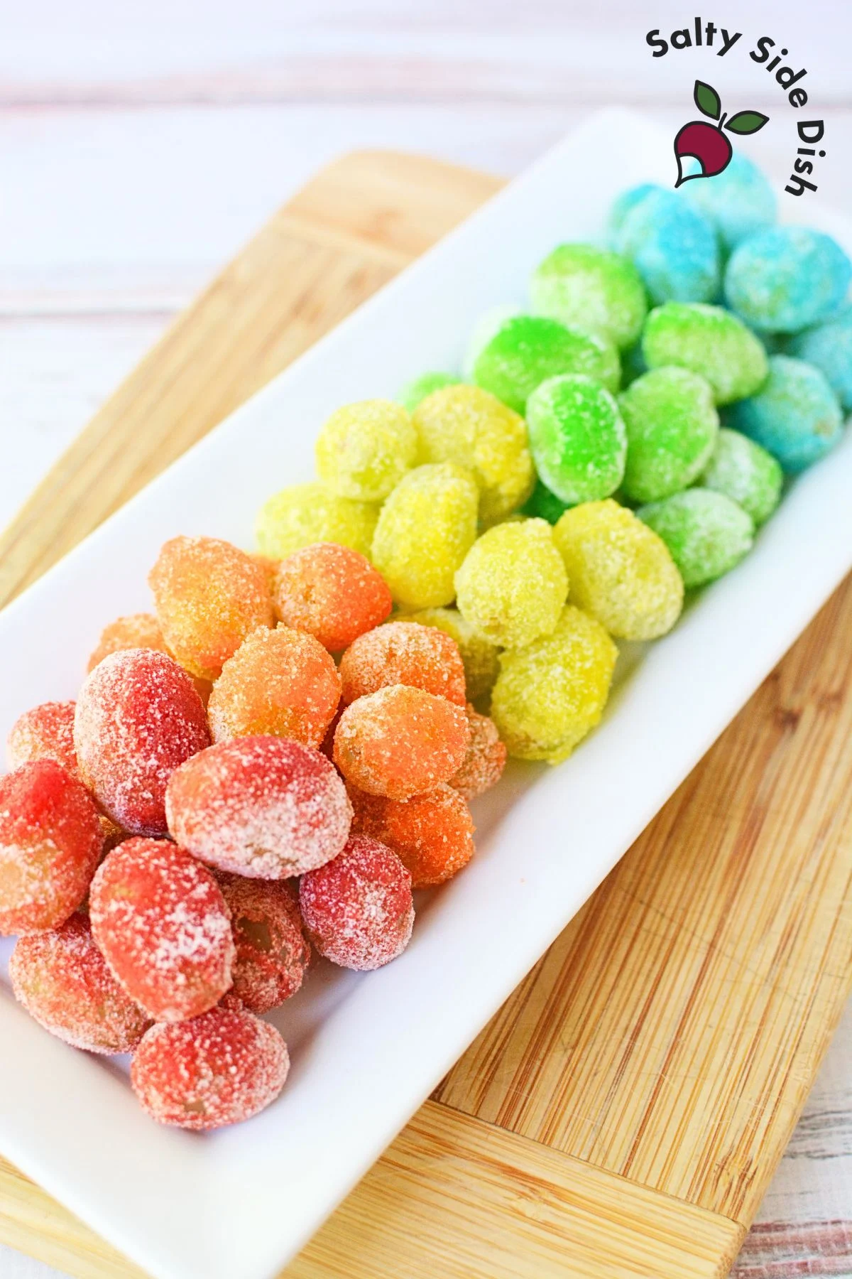 sour patch grapes recipe on a white plate.