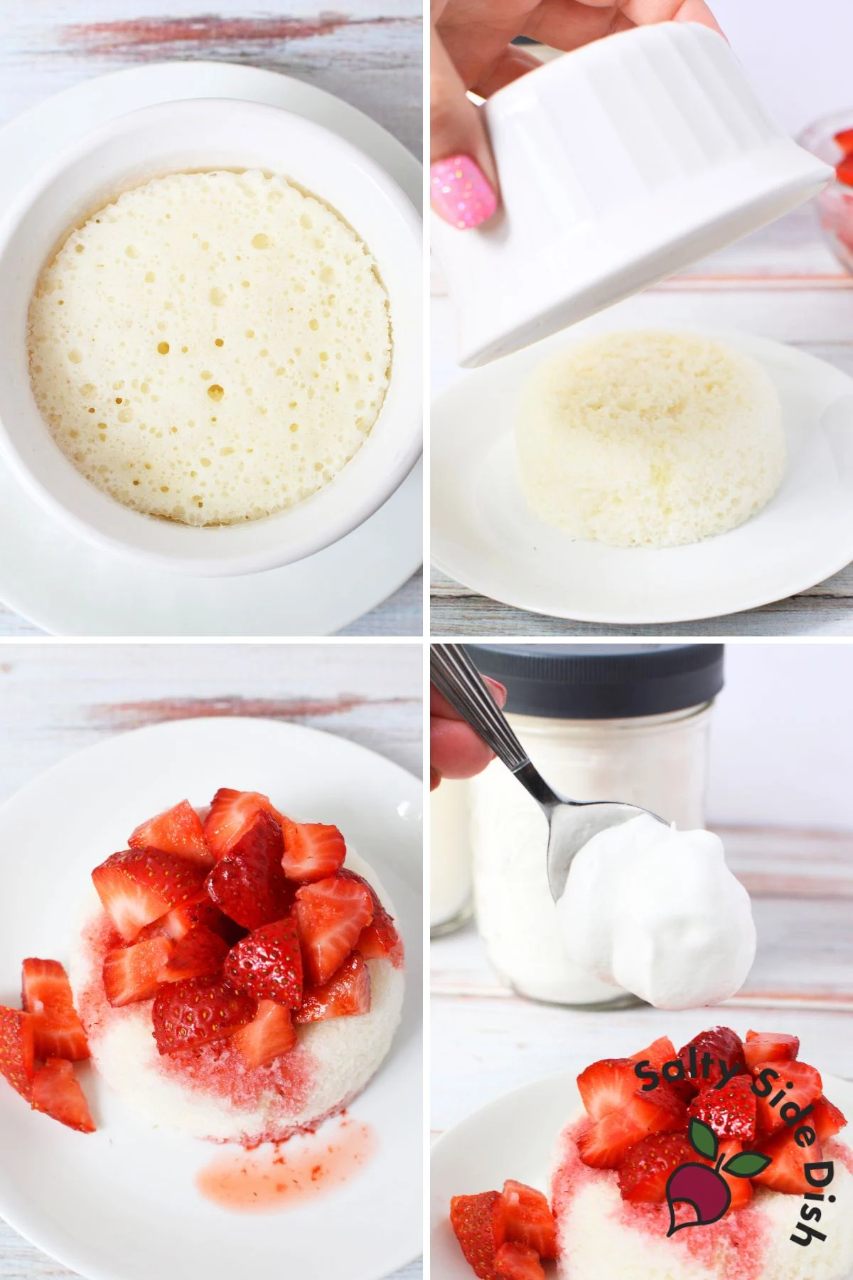 Fresh strawberries and whipped cream on mini shortcake.