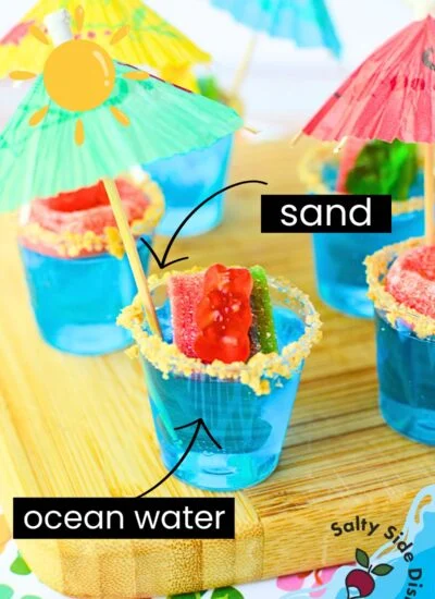 ocean jello shots with graham cracker rims.