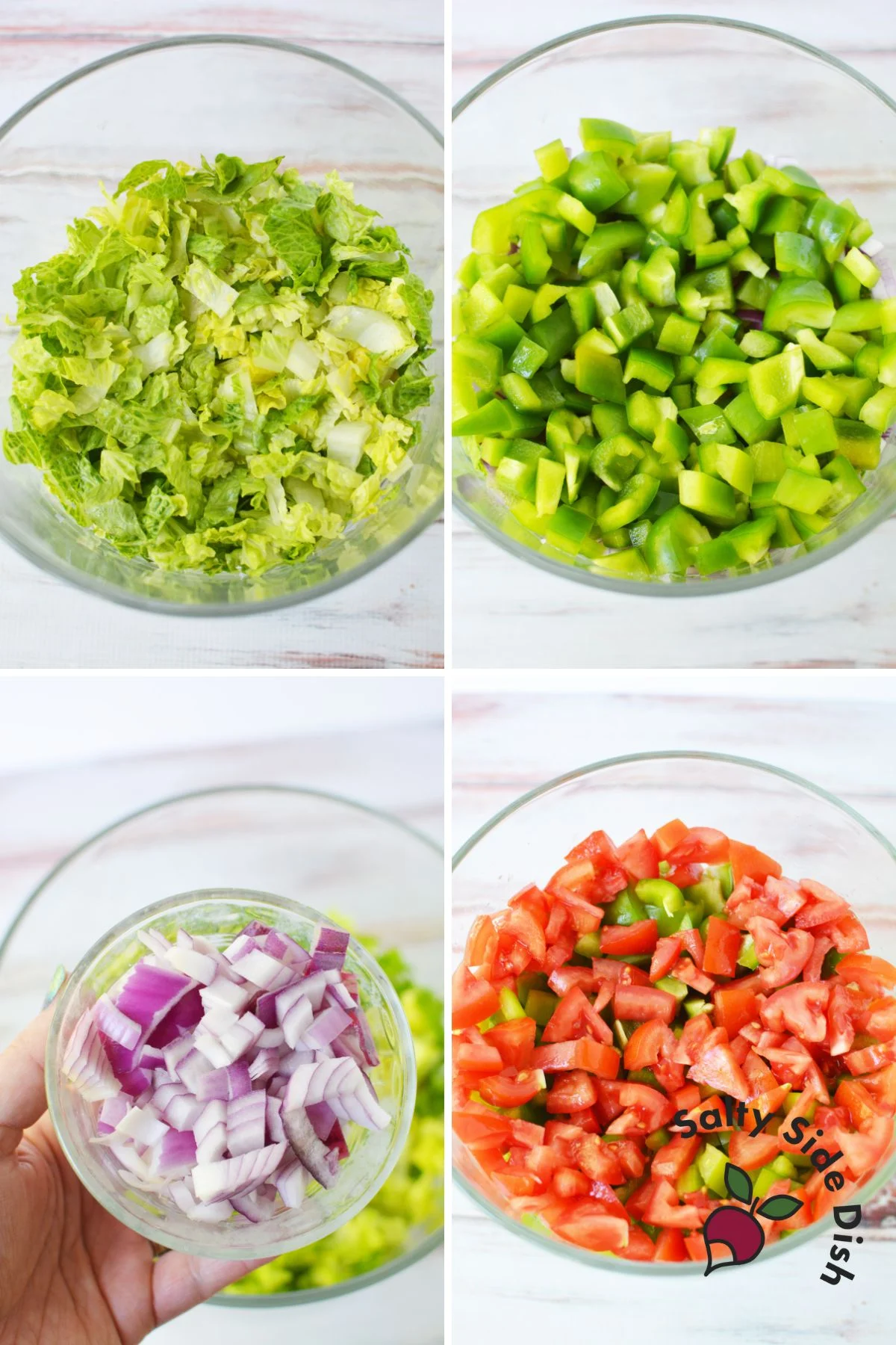 Easy to customize layered salad recipe with various vegetables.