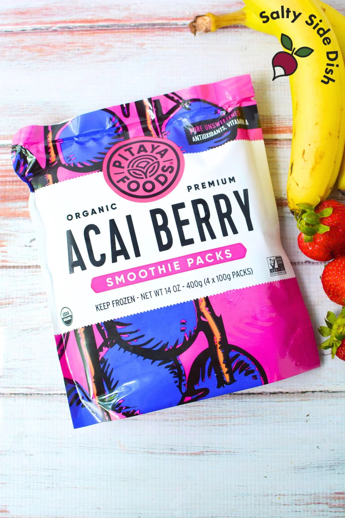 frozen acai packets in a pouch.