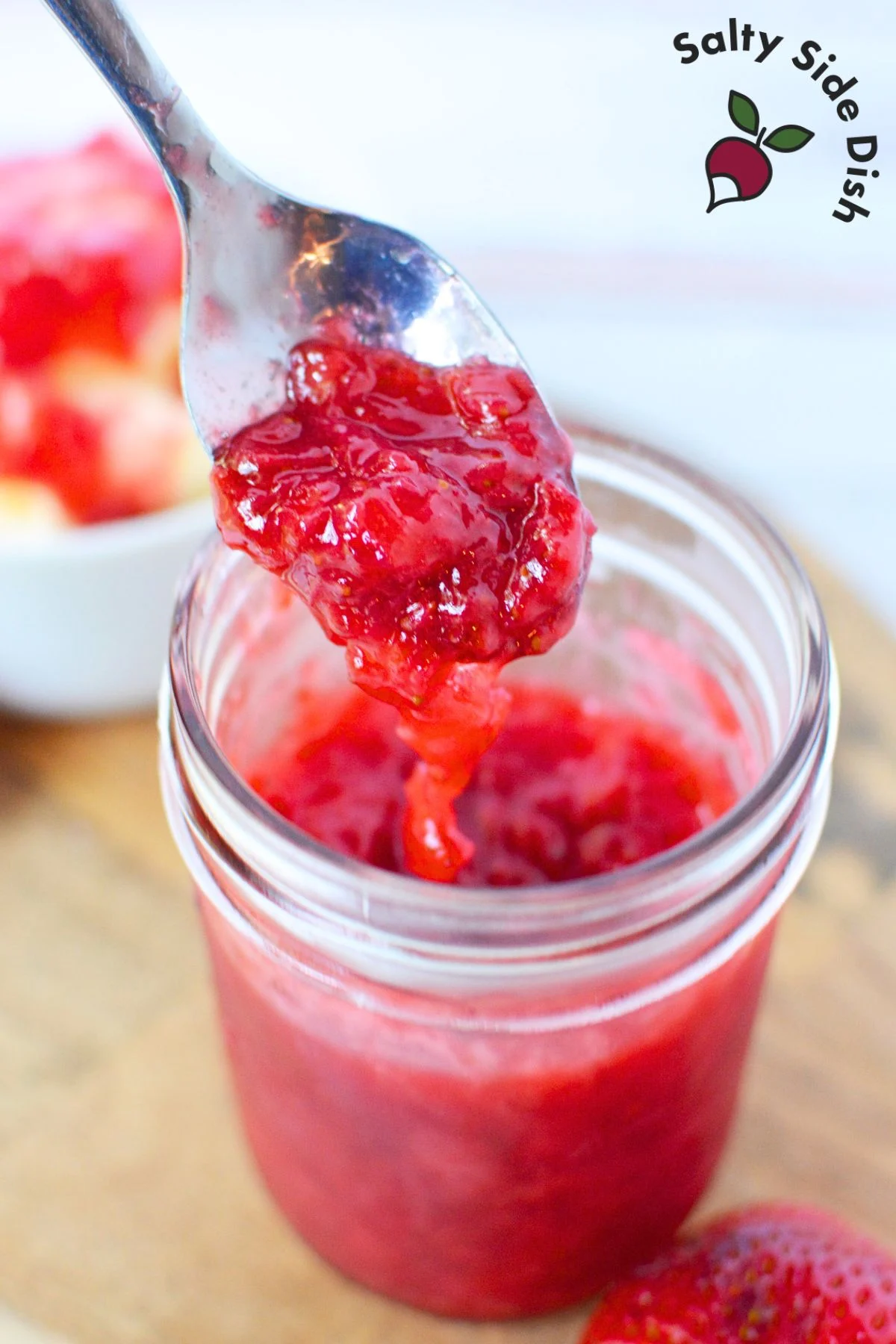 strawberry sauce in a jar.