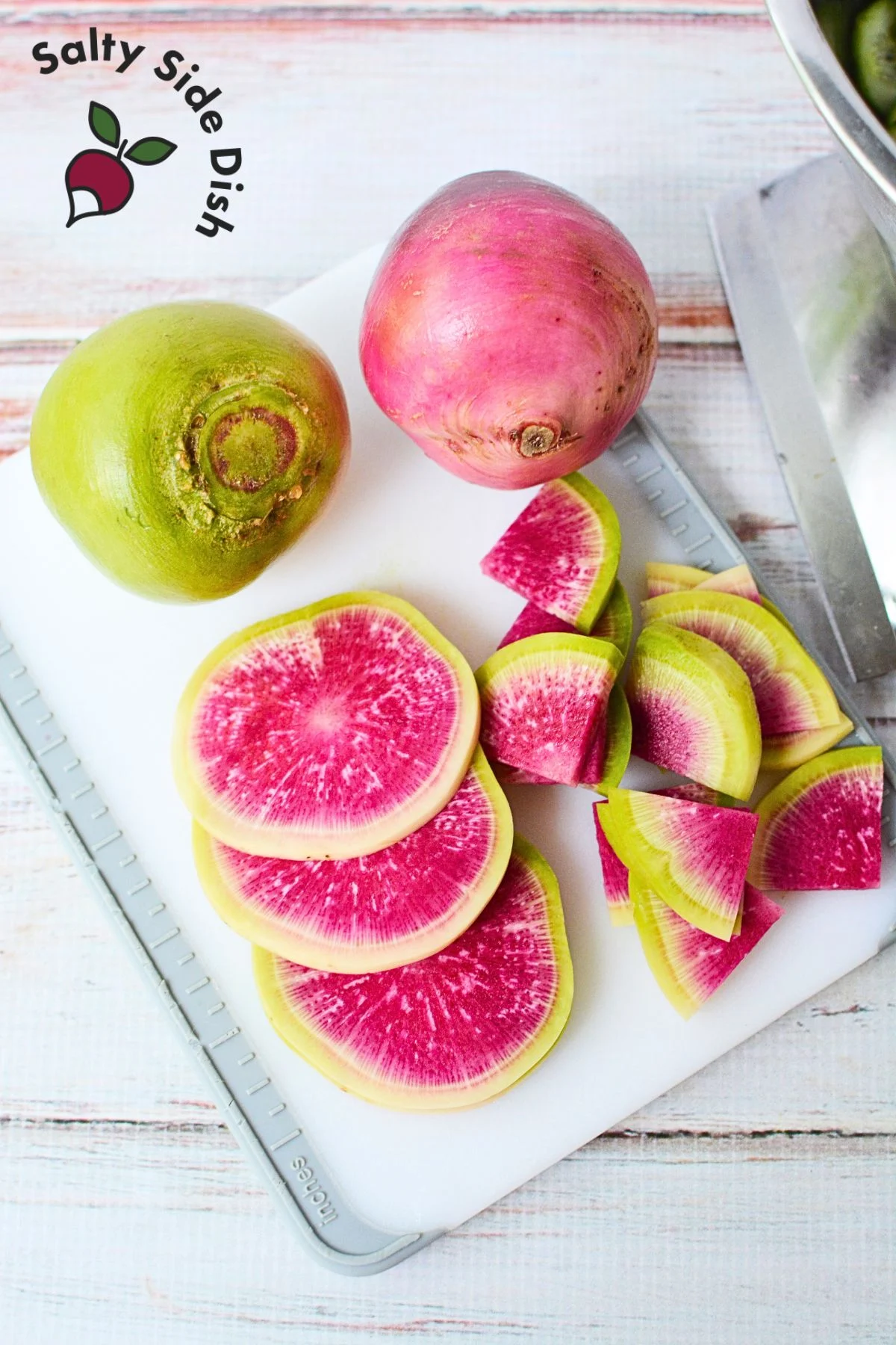 sliced watermelon radishes.
