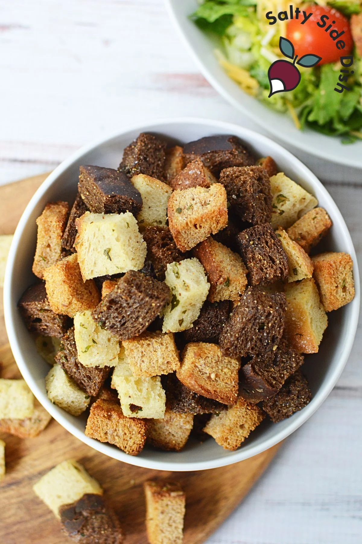 bowl of croutons in mixed breads.