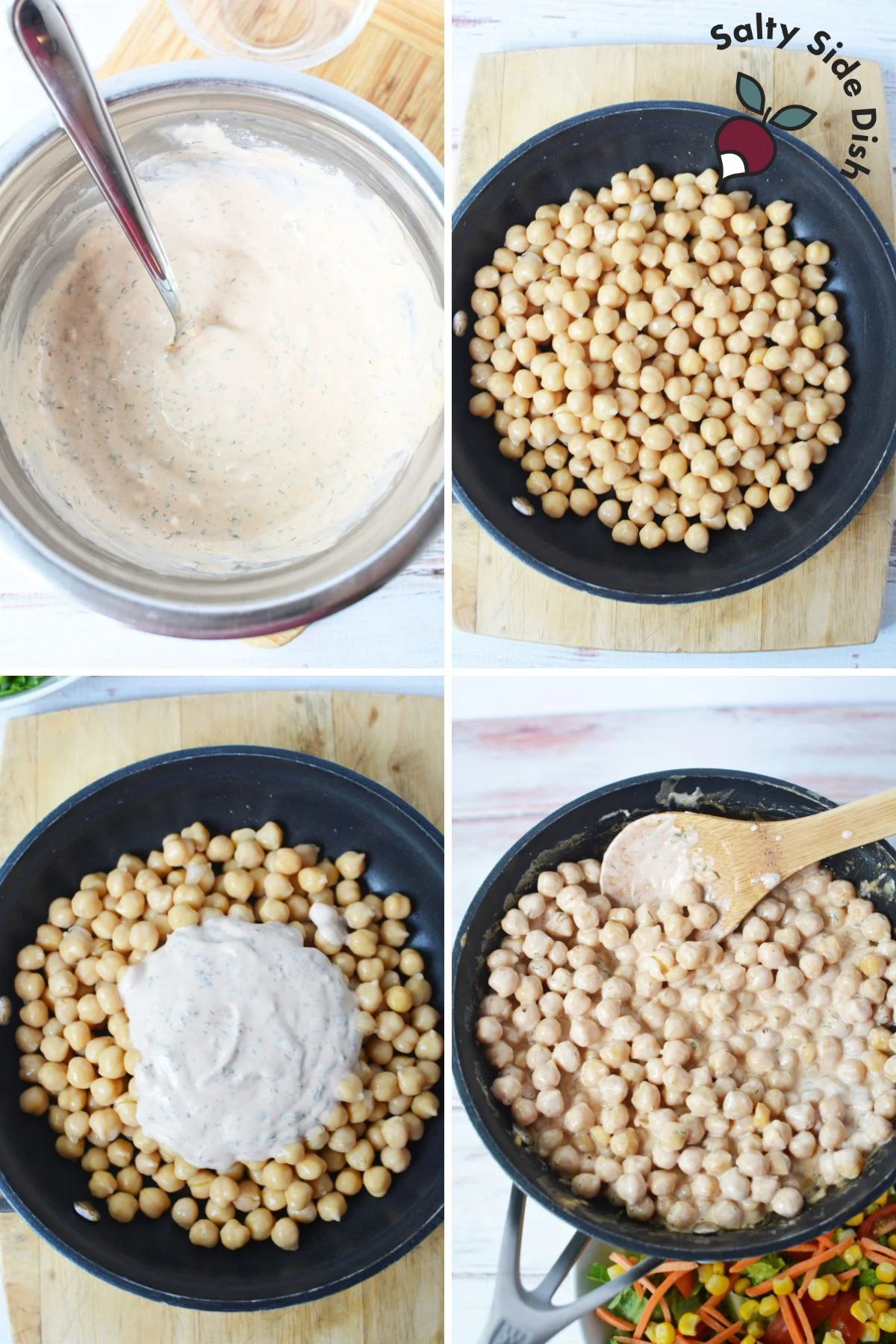 chickpeas with bbq ranch dressing on the stove.