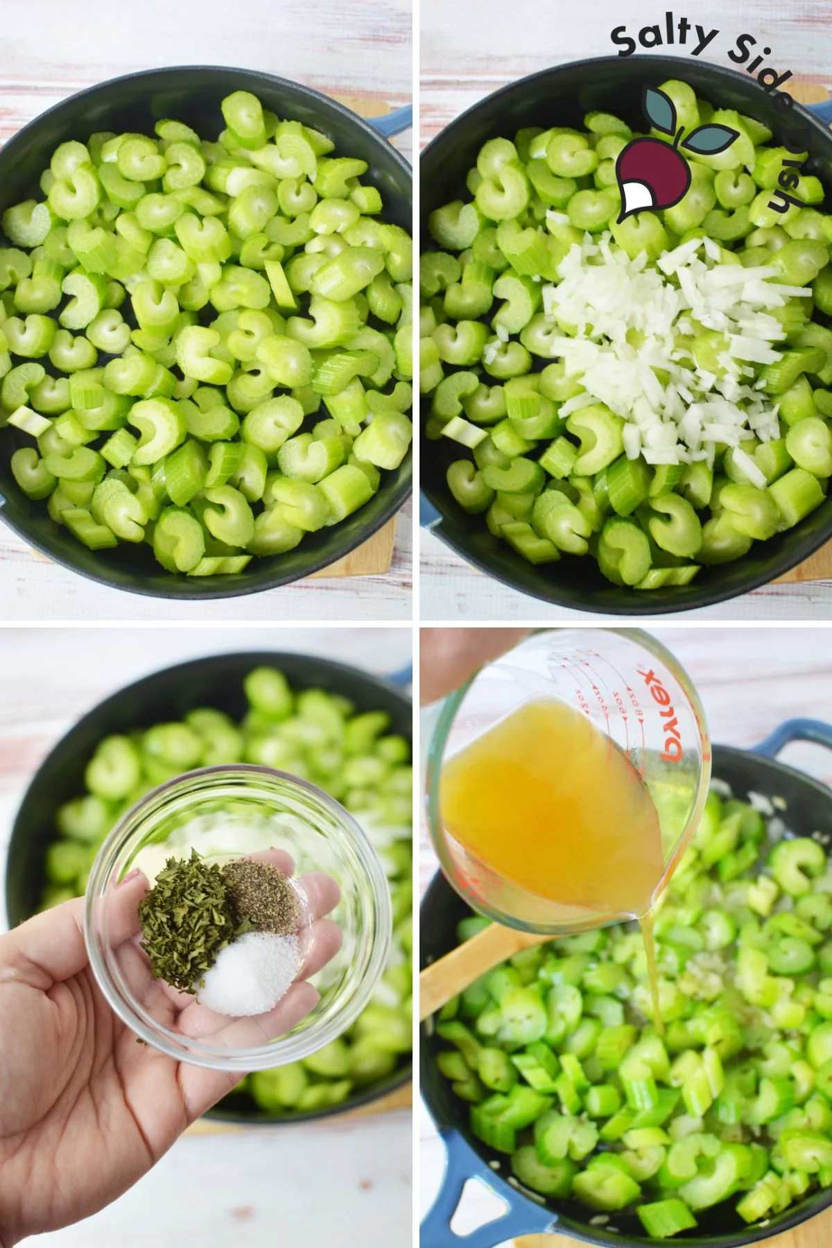 how to saute and boil celery pieces.