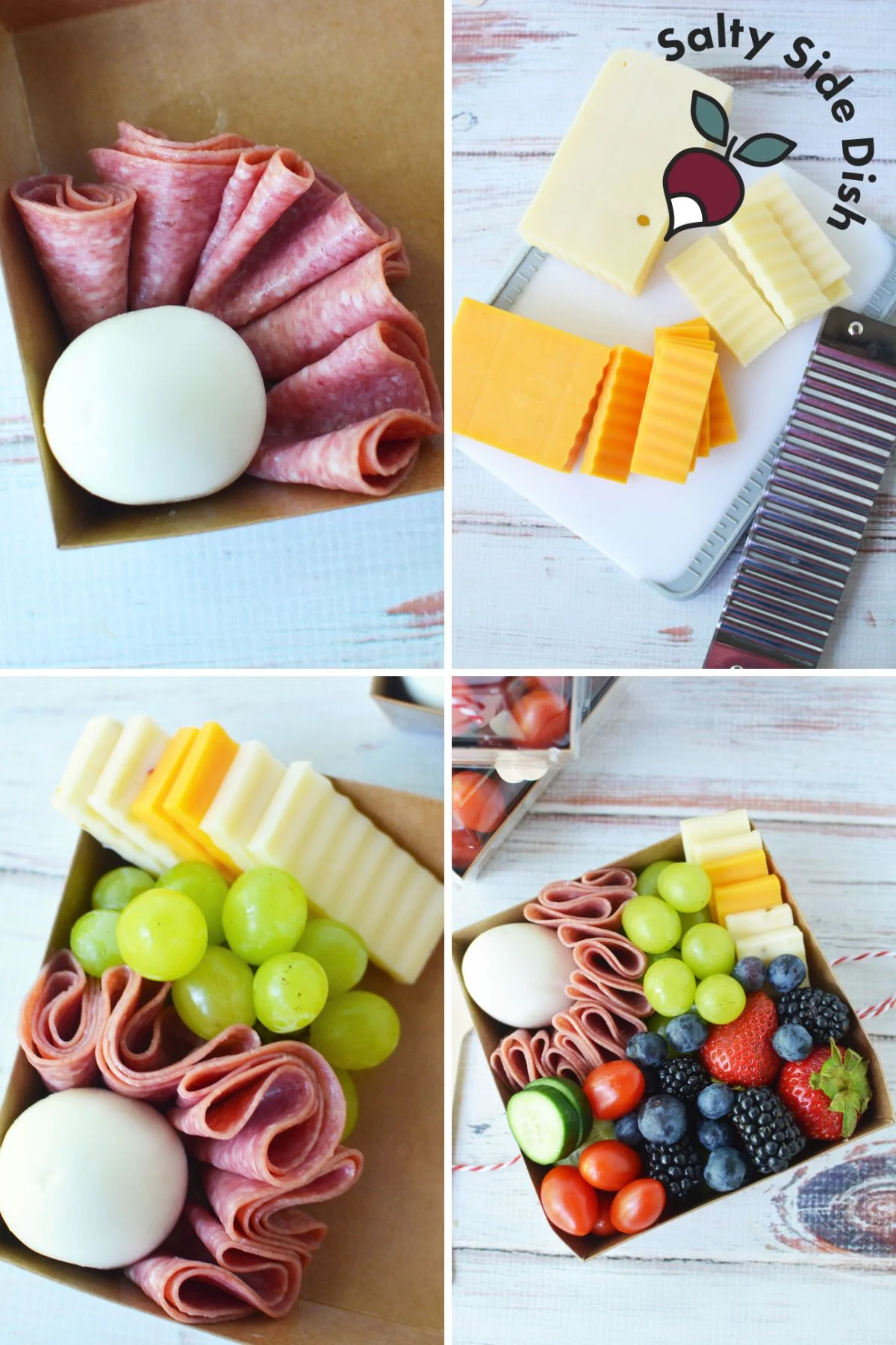 step by step images on how to make your own mini charcuterie boards at home.