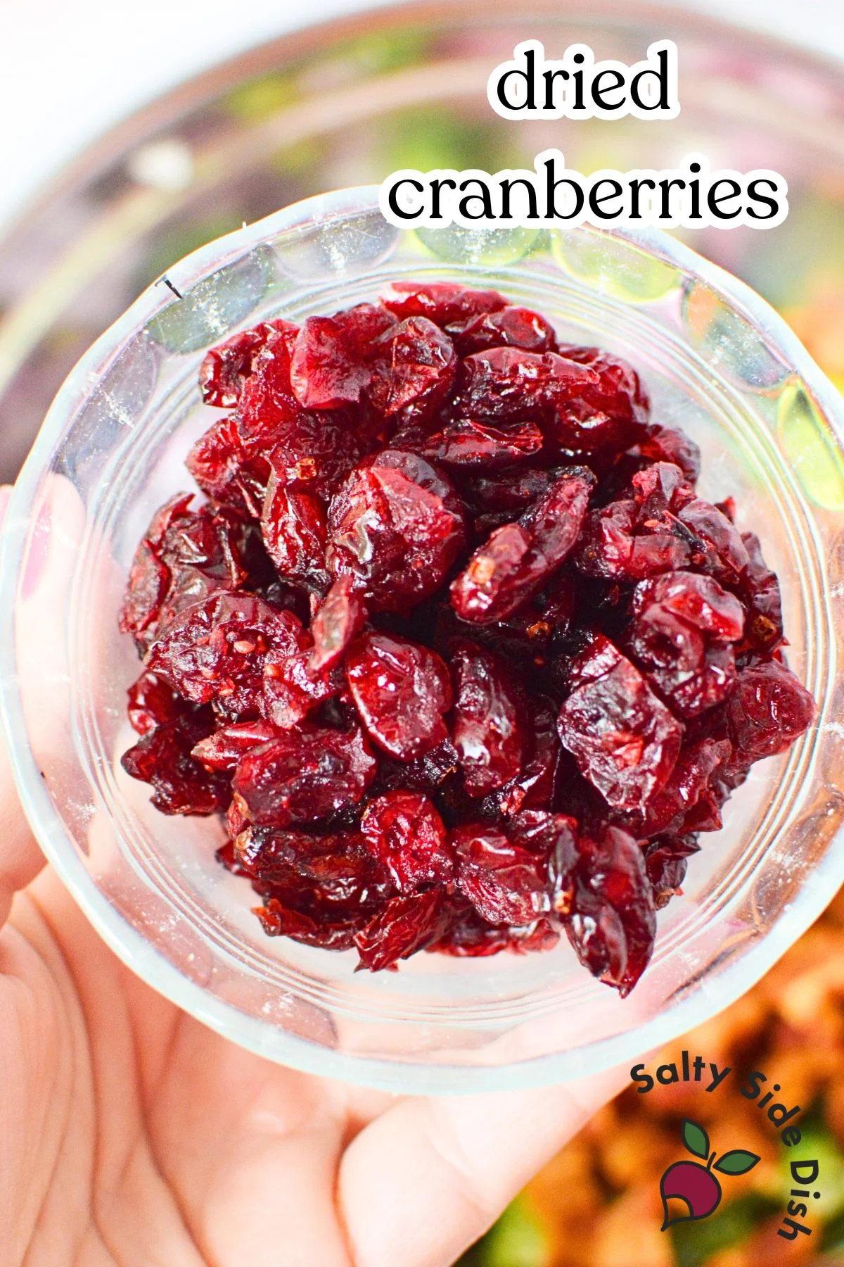dried cranberries in a tiny bowl.