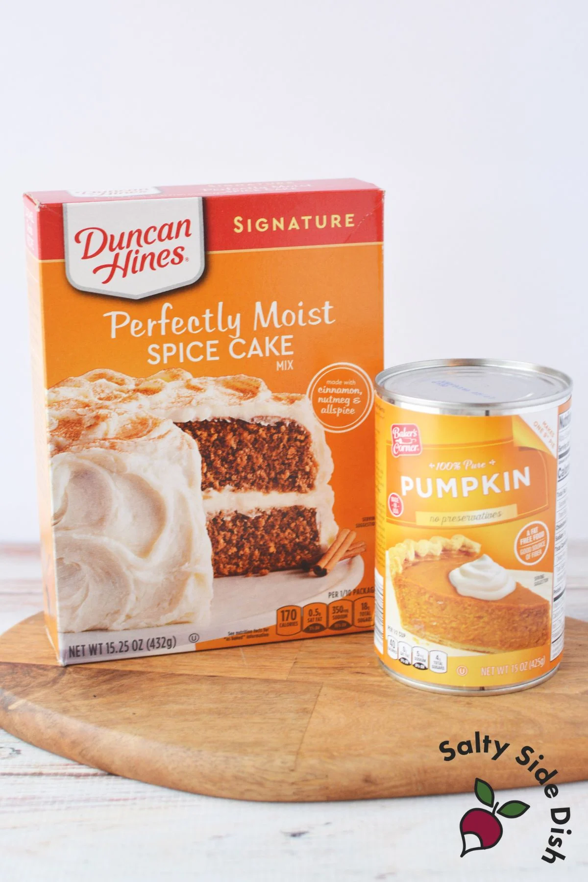 2 ingredient pumpkin spice muffins with dry cake mix.
