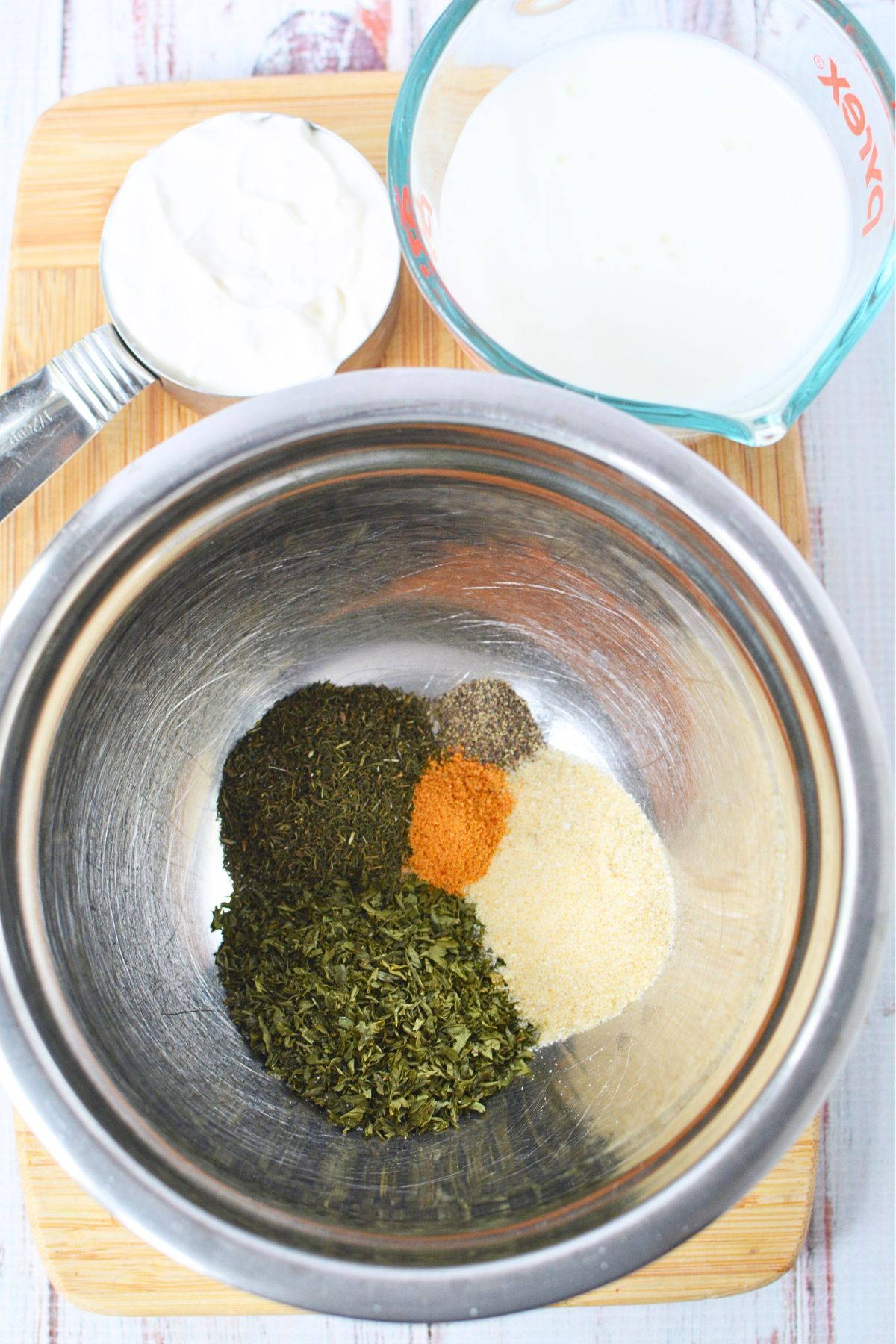 seasonings for salad dressing laid out.