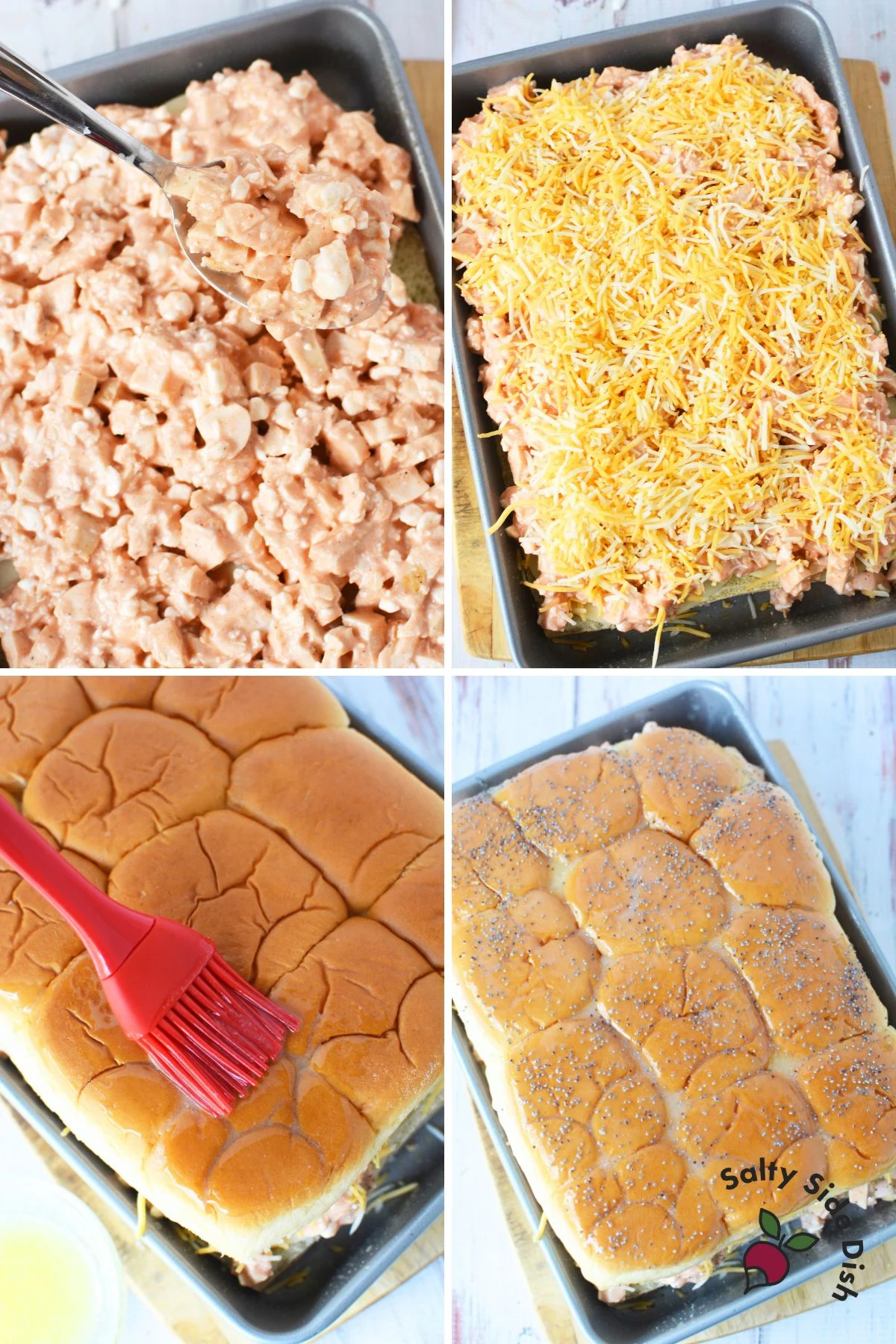 chicken buffalo sliders being assembled.