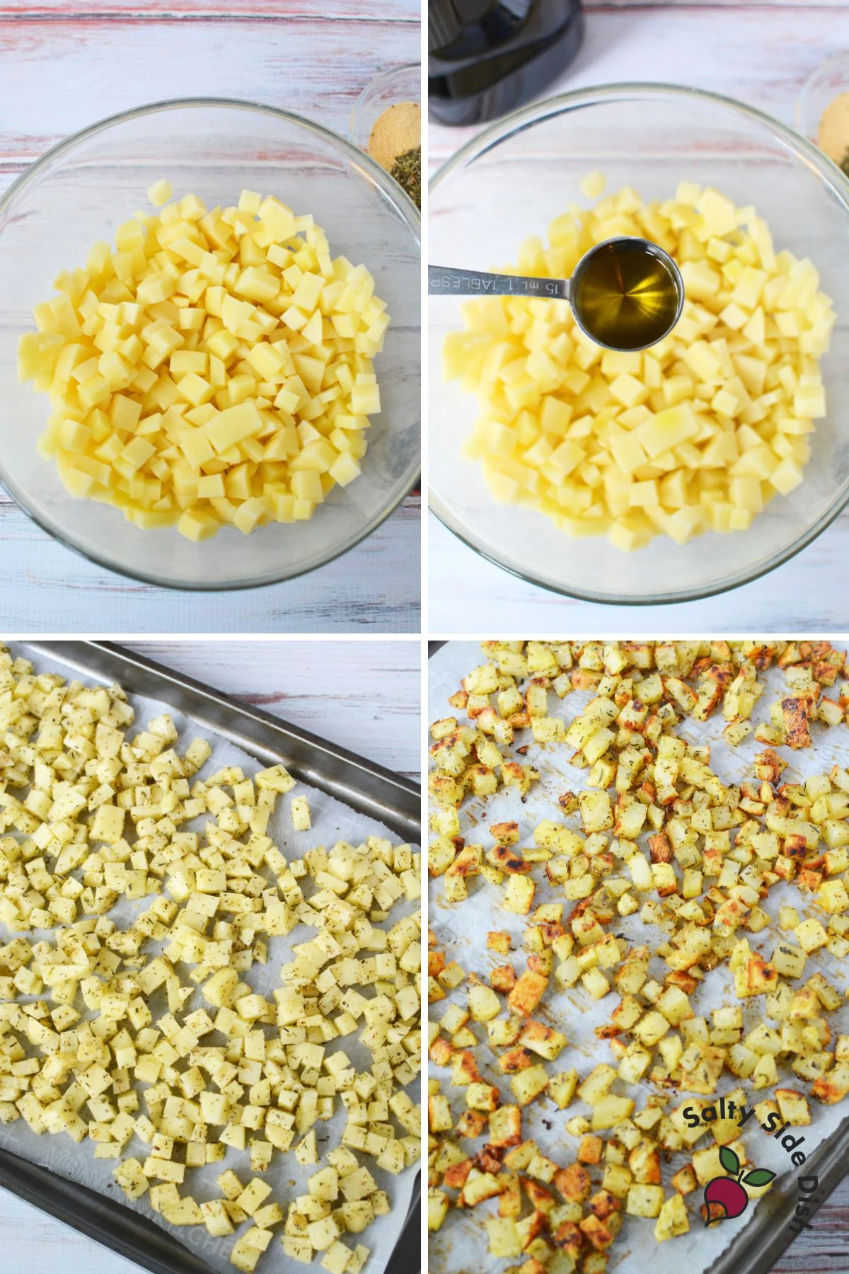 diced potatoes into the oven.