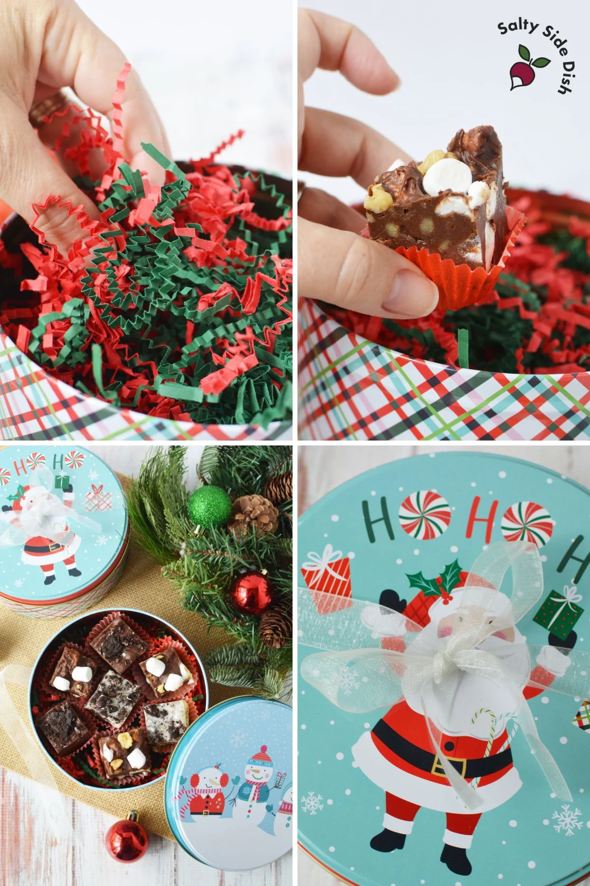 storing fudge in round tins for packing and gifting.