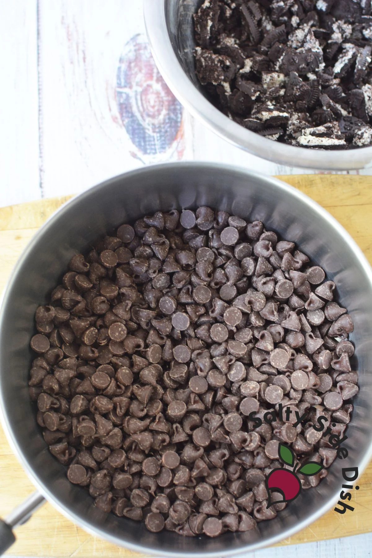 chocolate chips and crushed oreo cookies
