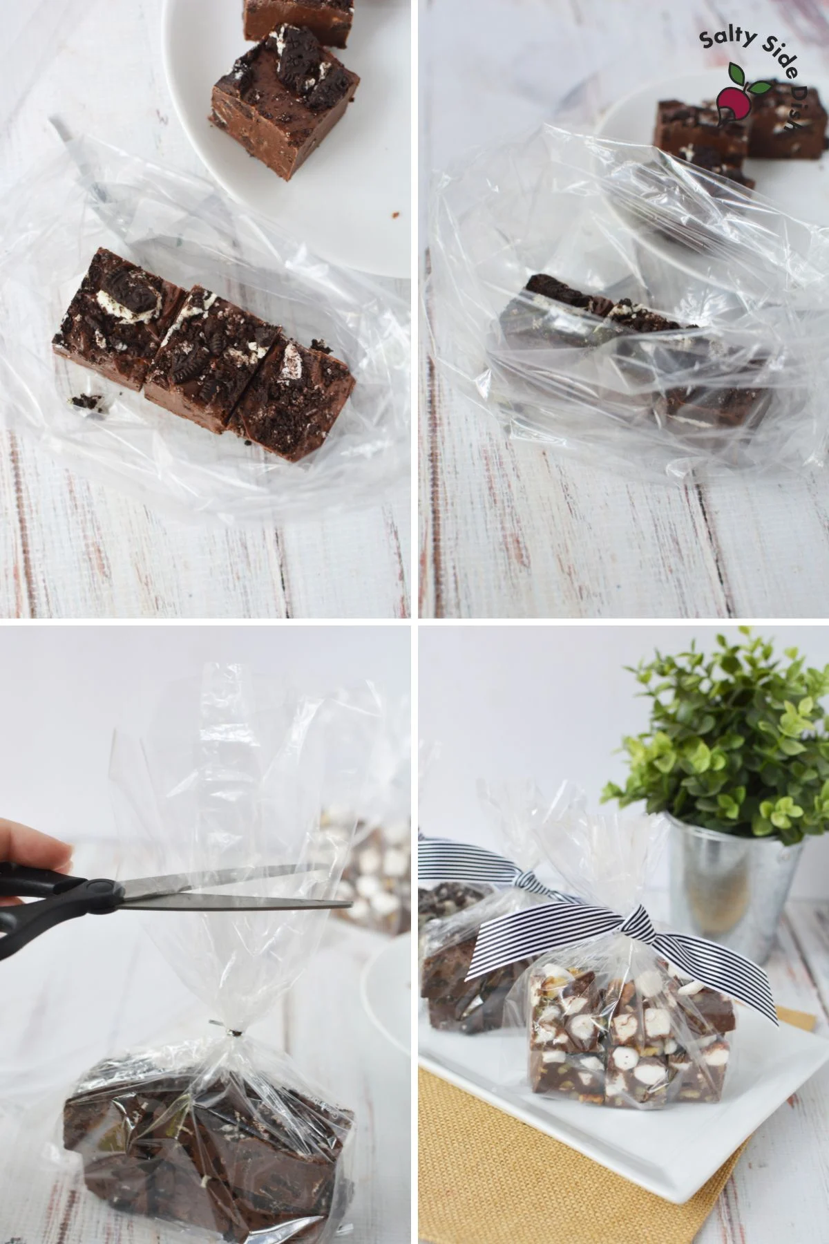 storing fudge in plastic bags.