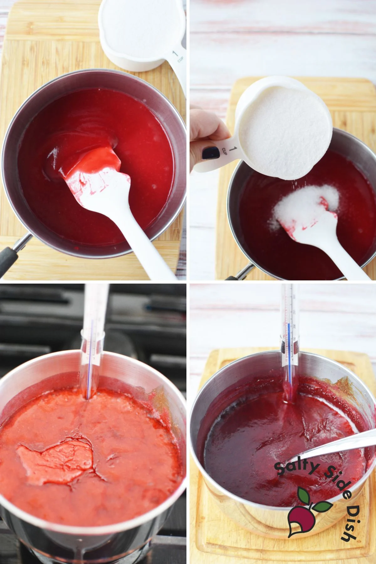 adding sugar and heating up cranberry sauce.
