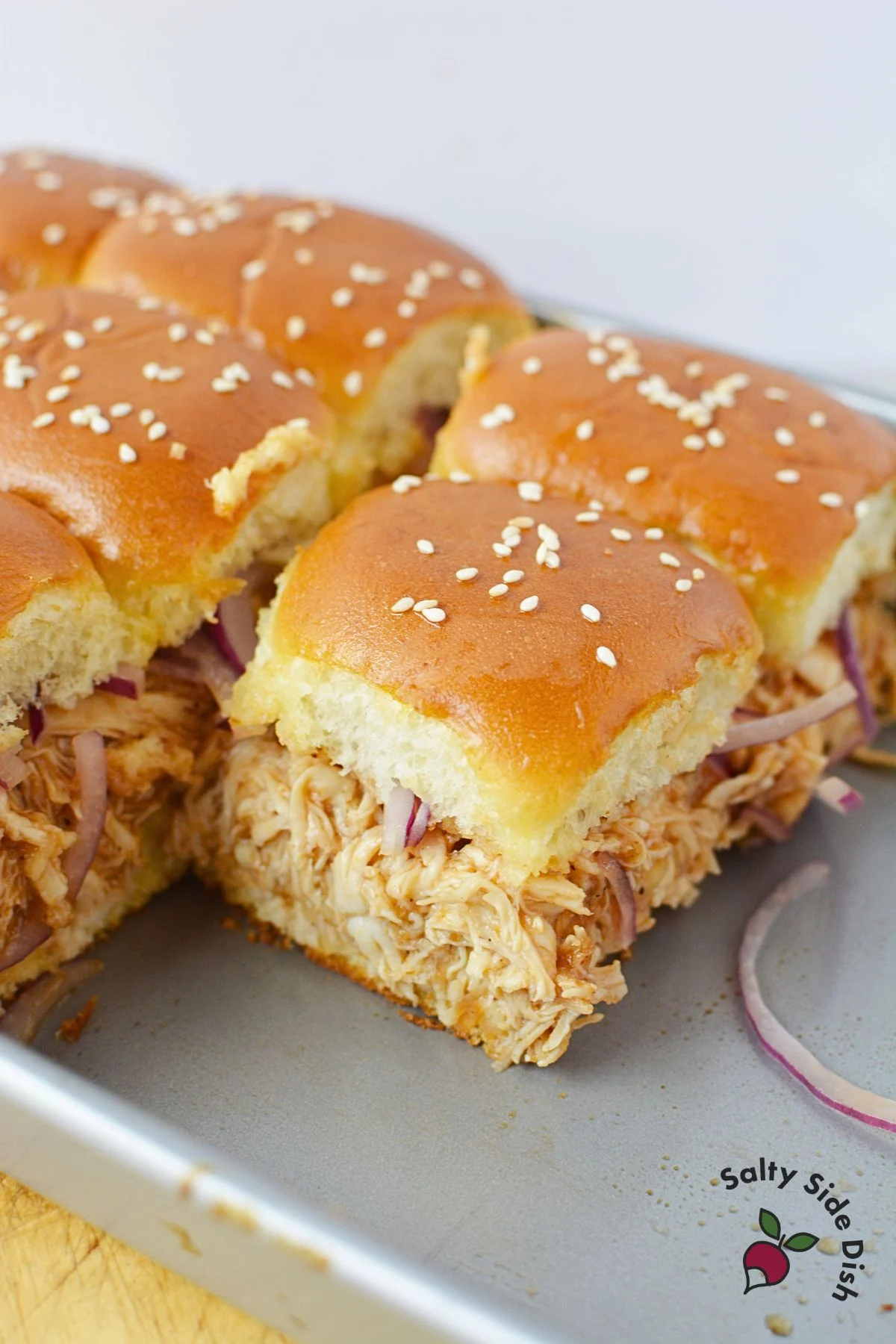 BBQ chicken slider recipe with chopped and pulled chicken.