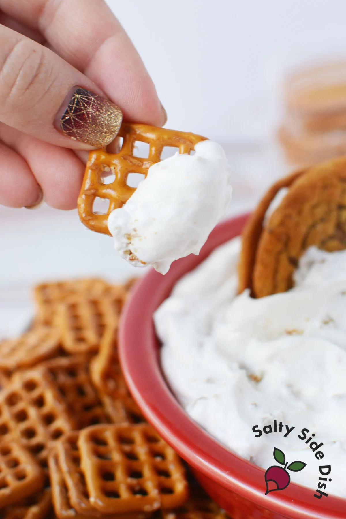 pretzels are great dippers for cream pie dip.