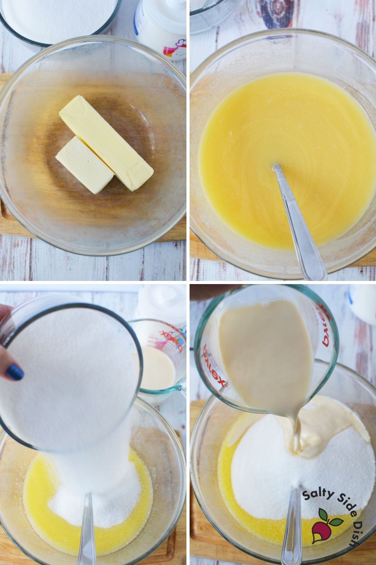 fantasy fudge ingredients melting butter and adding sugar.