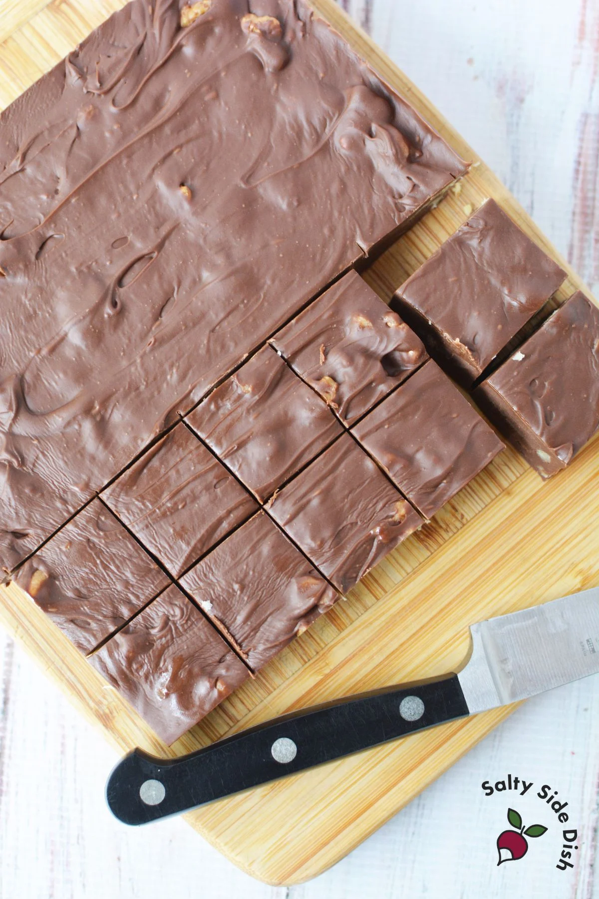once fudge is set, cut into pieces.