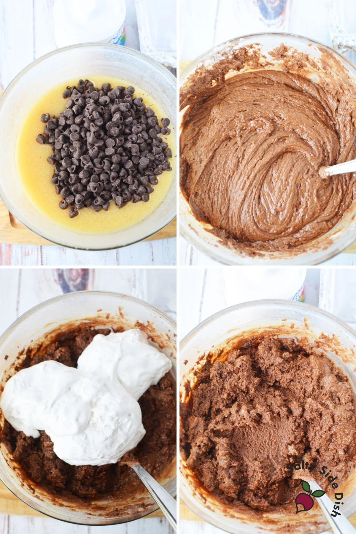 adding marshmallow creme and chocolate chips to butter.