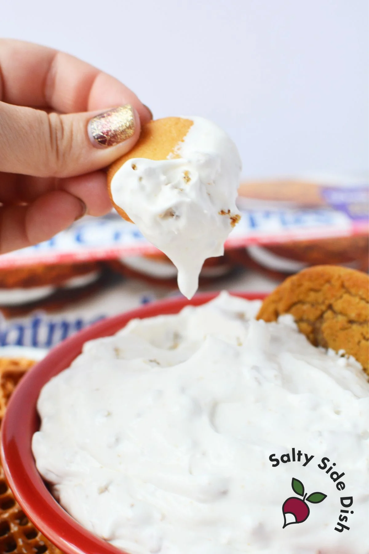 vanilla wafer with dip on it.