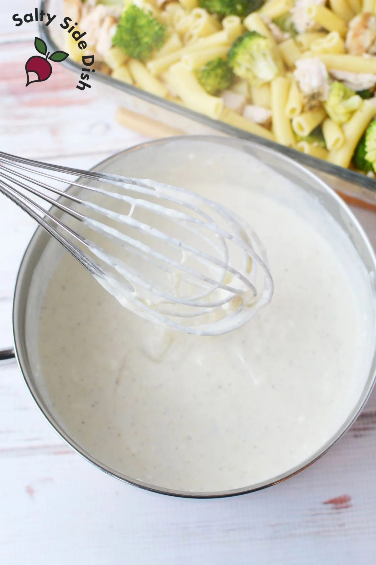 making homemade alfredo for dinner casserole dish.