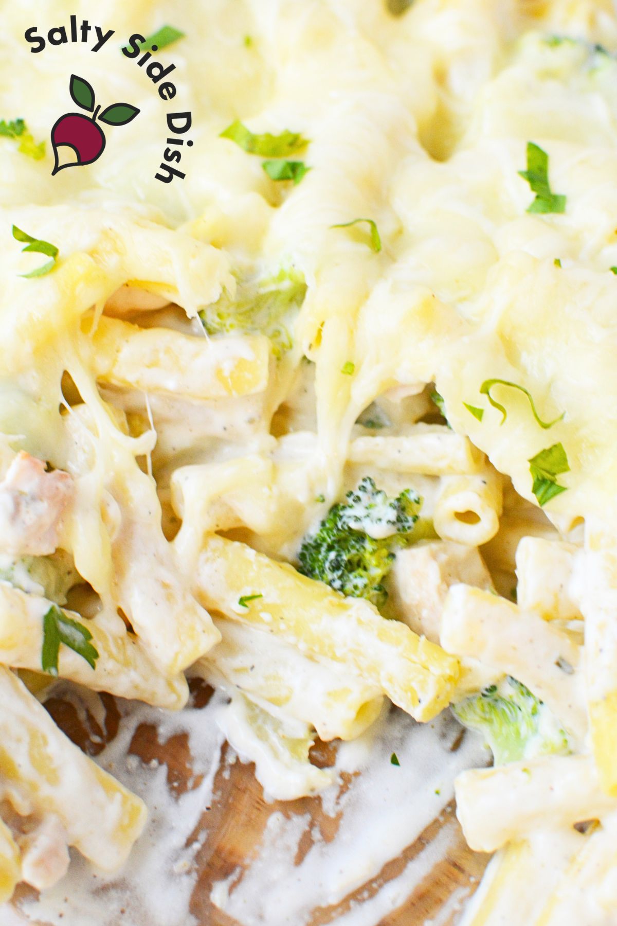 casserole cooked with alfredo and chicken.