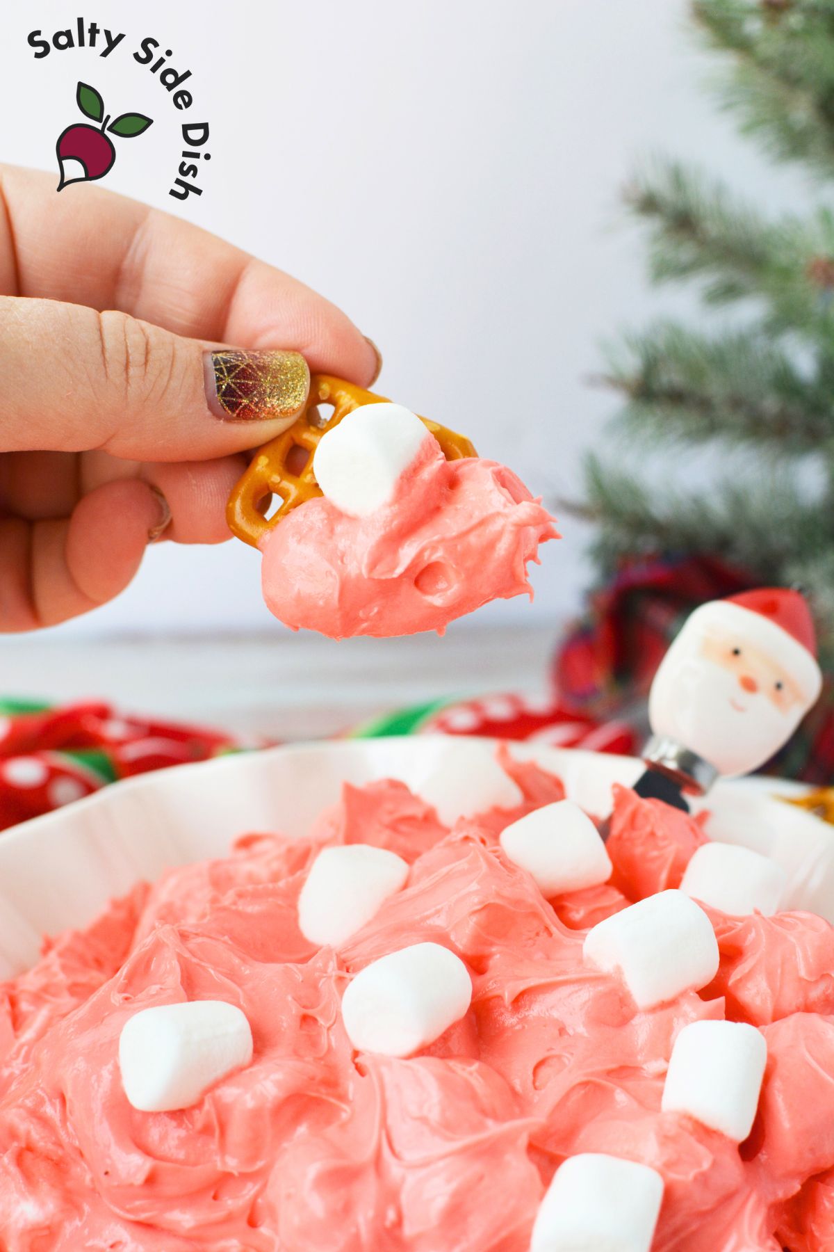 red dyed dip with marshmallows