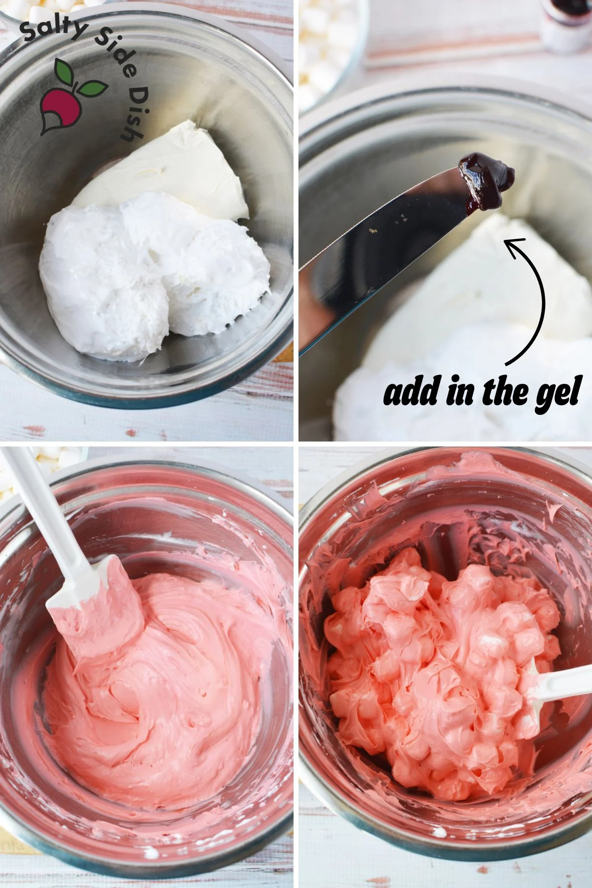 santa holiday dip with mini marshmallows mixed together.