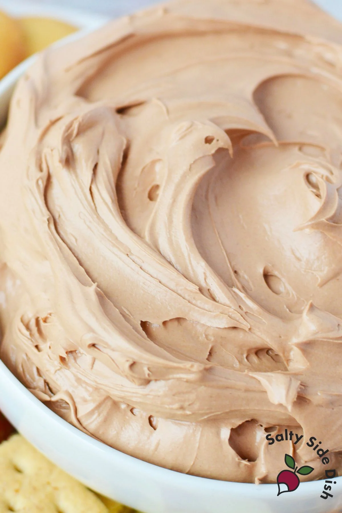 close up of chocolate marshmallow dip with cream cheese.