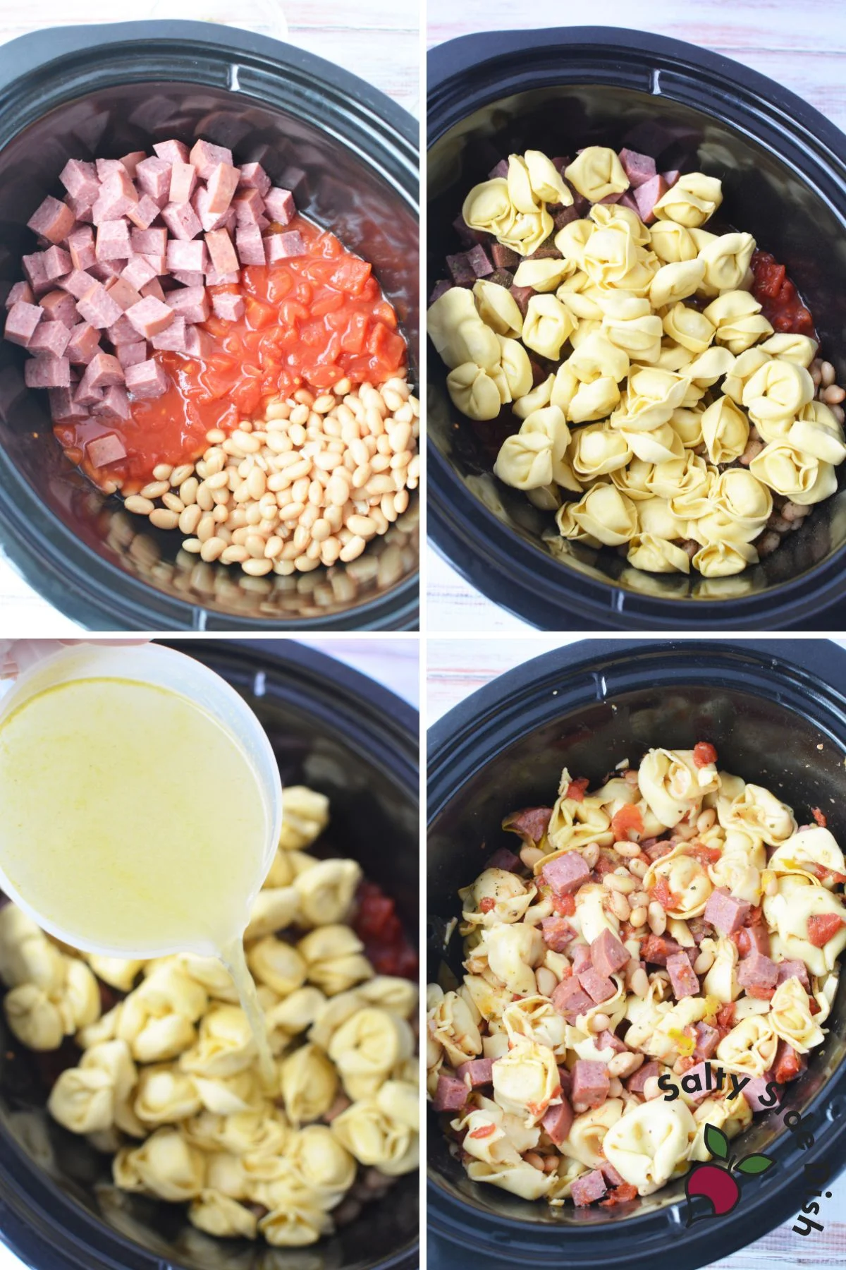 making tortellini meal with italian flavors in a crockpot.