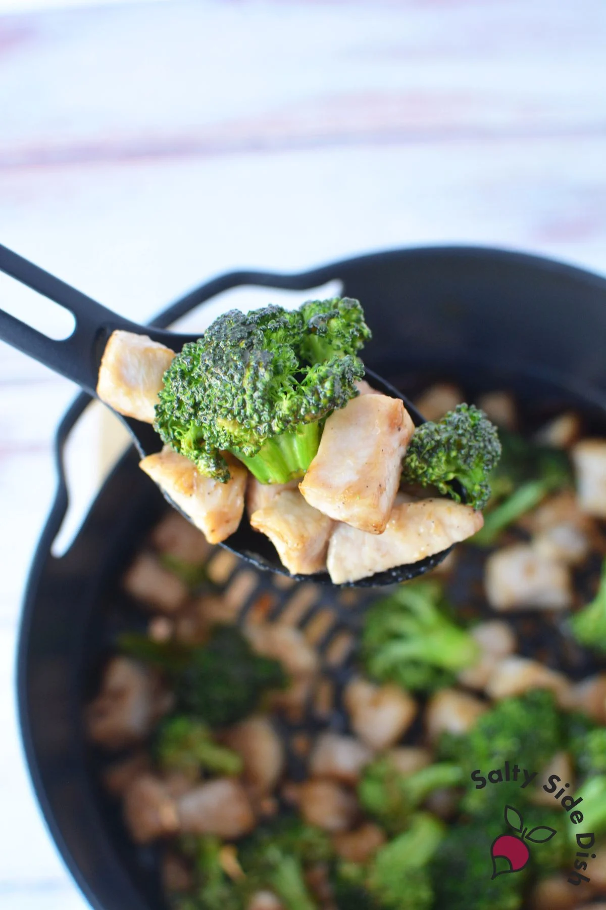 chicken on a fork.