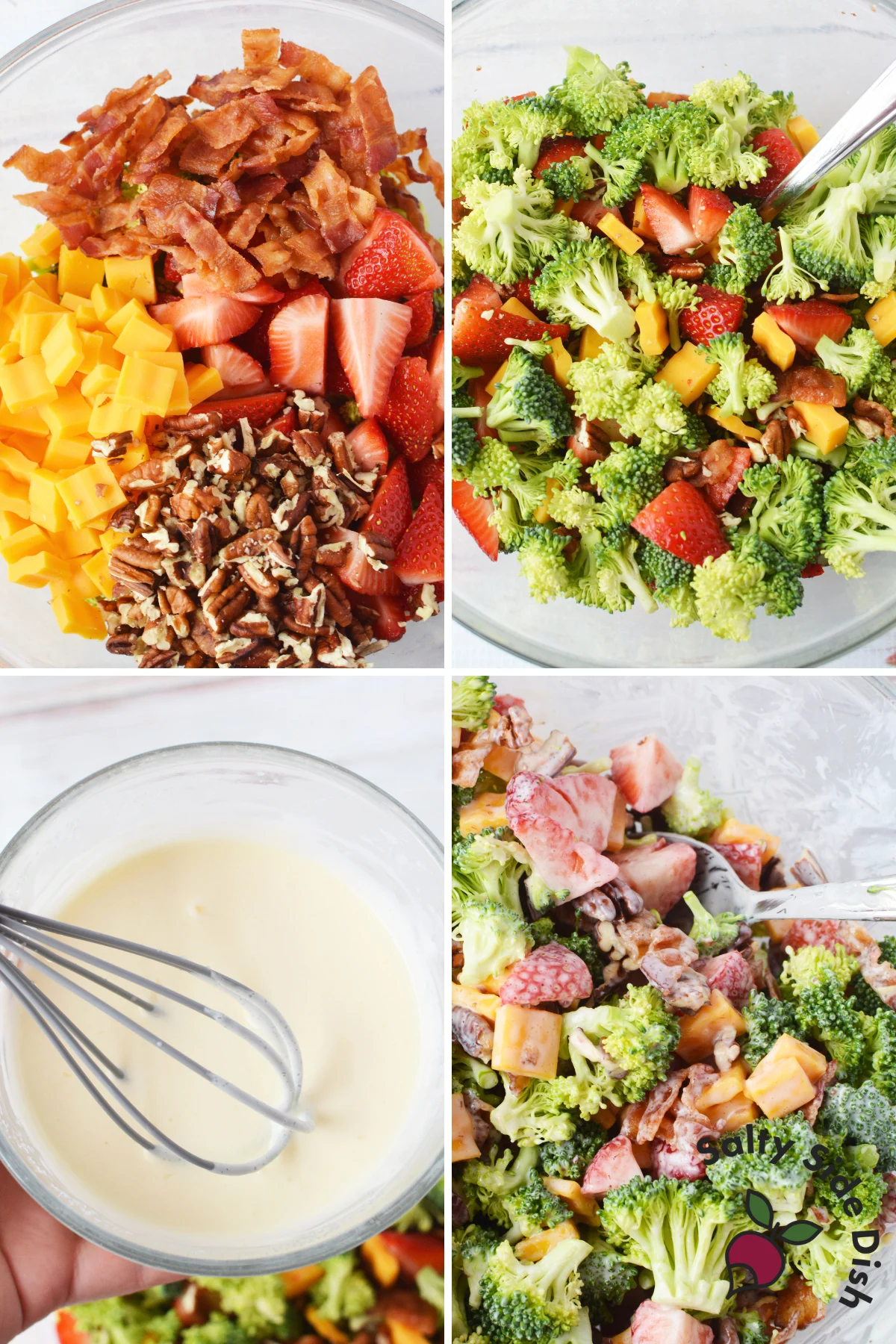 step by step in how to assemble broccoli salad.