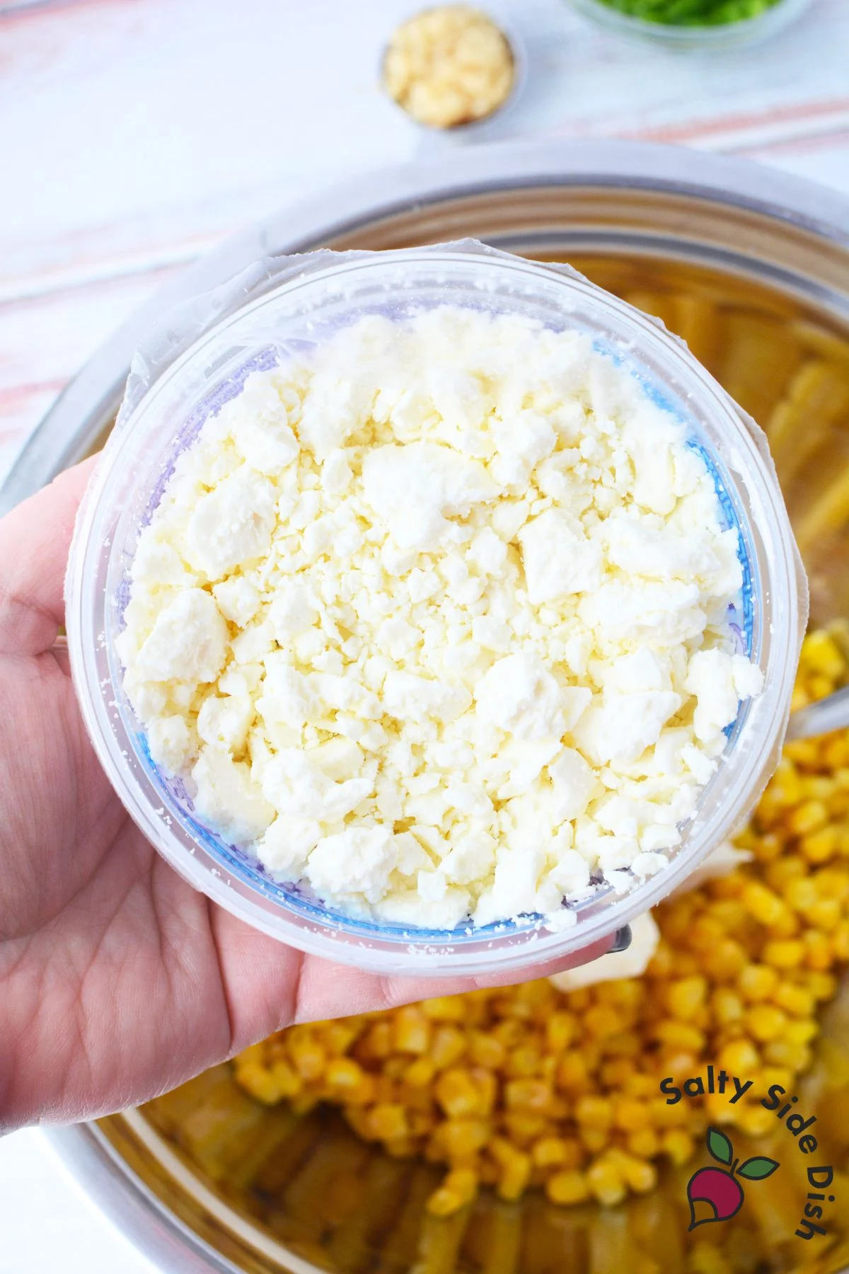 feta cheese in a bowl.