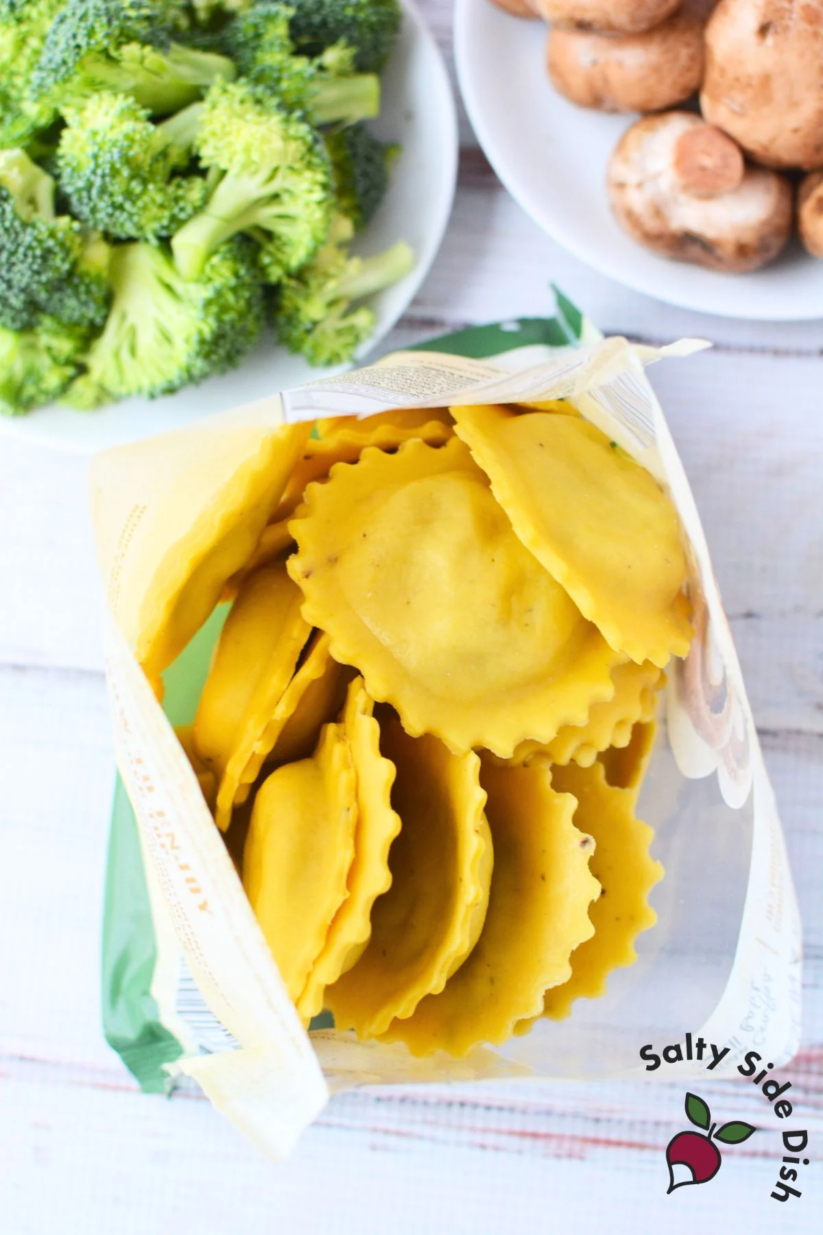 fresh ravioli in a bag.