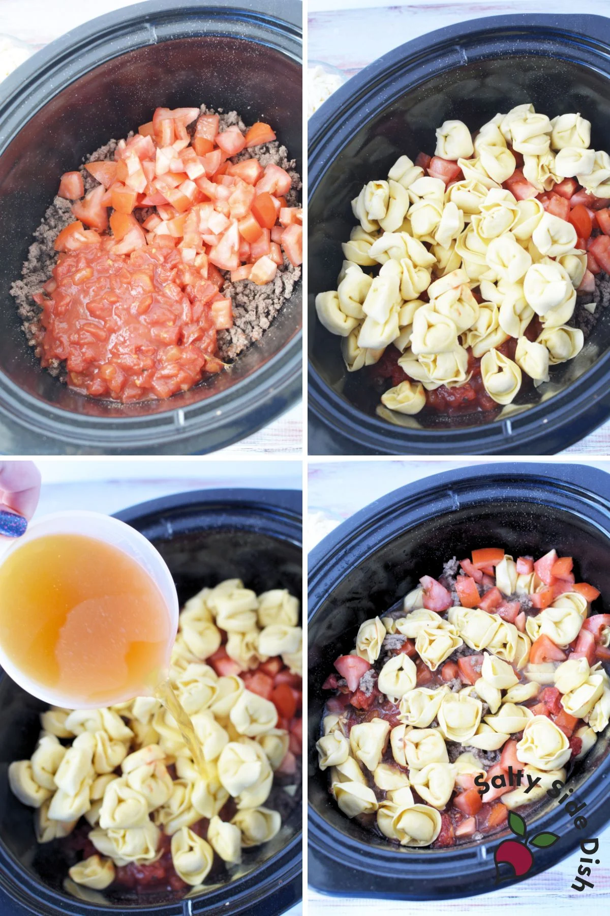 ingredients for tortellini dinner in slow cooker.