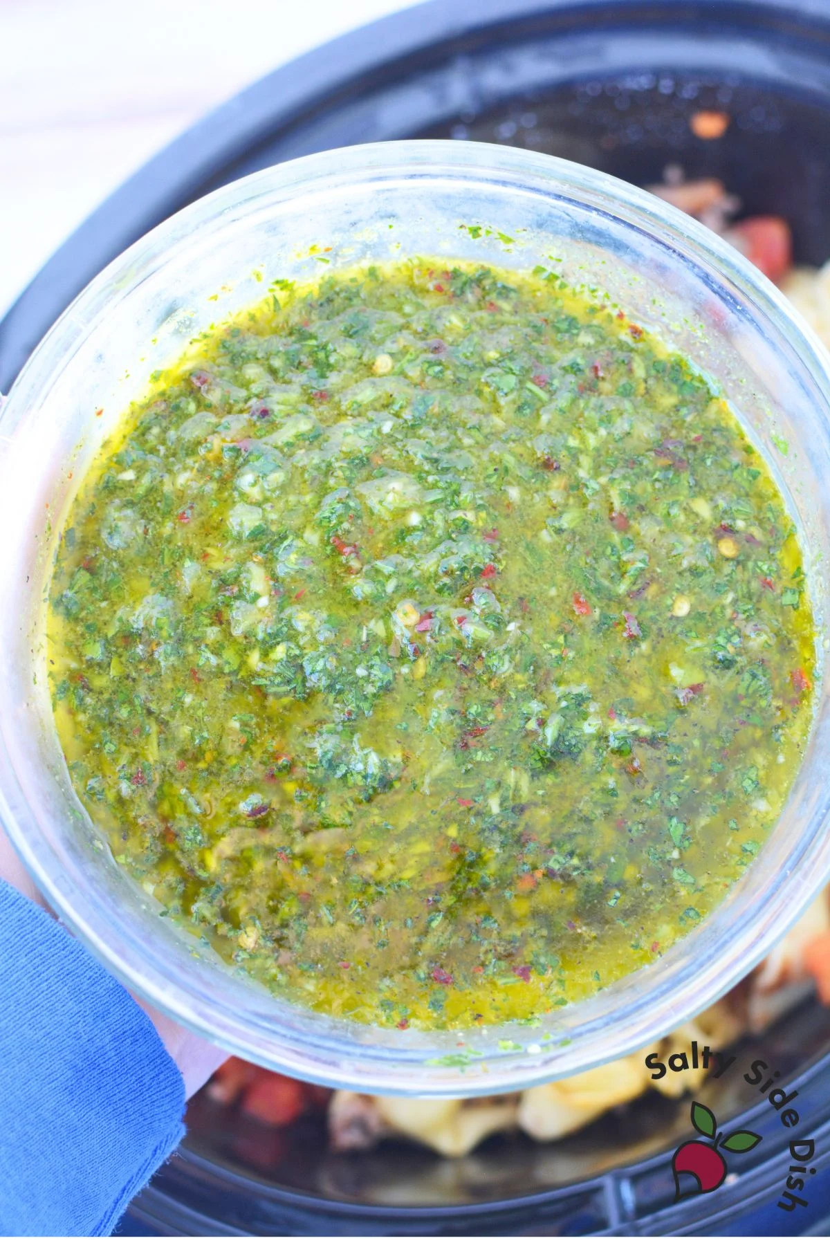 chimichurri in a glass bowl.