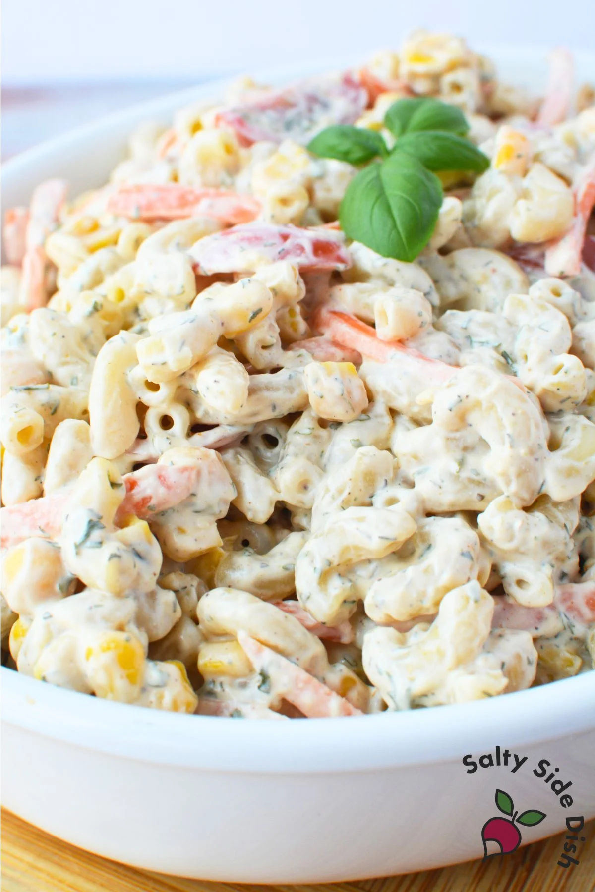 large serving bowl for chickpea pasta salad.