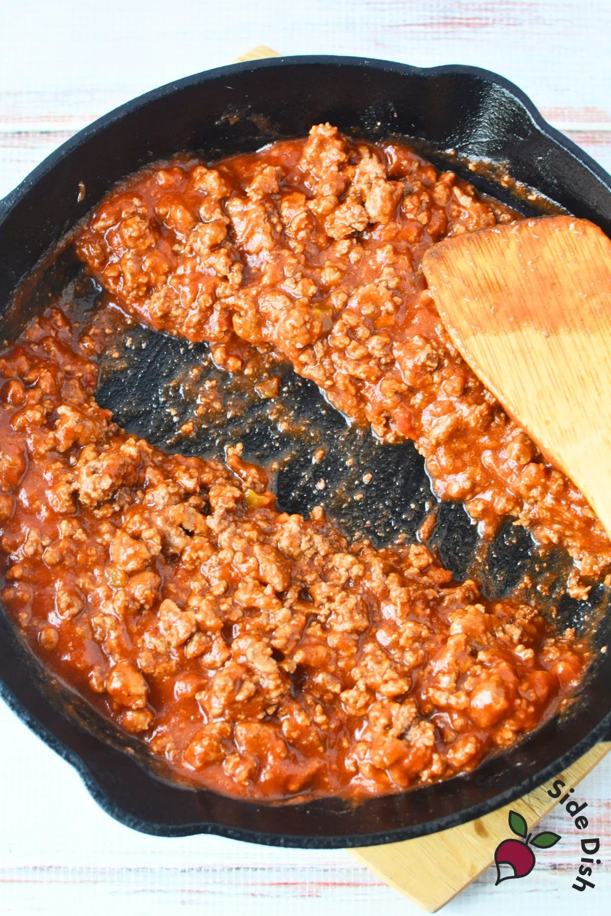 splitting meat into two portions.