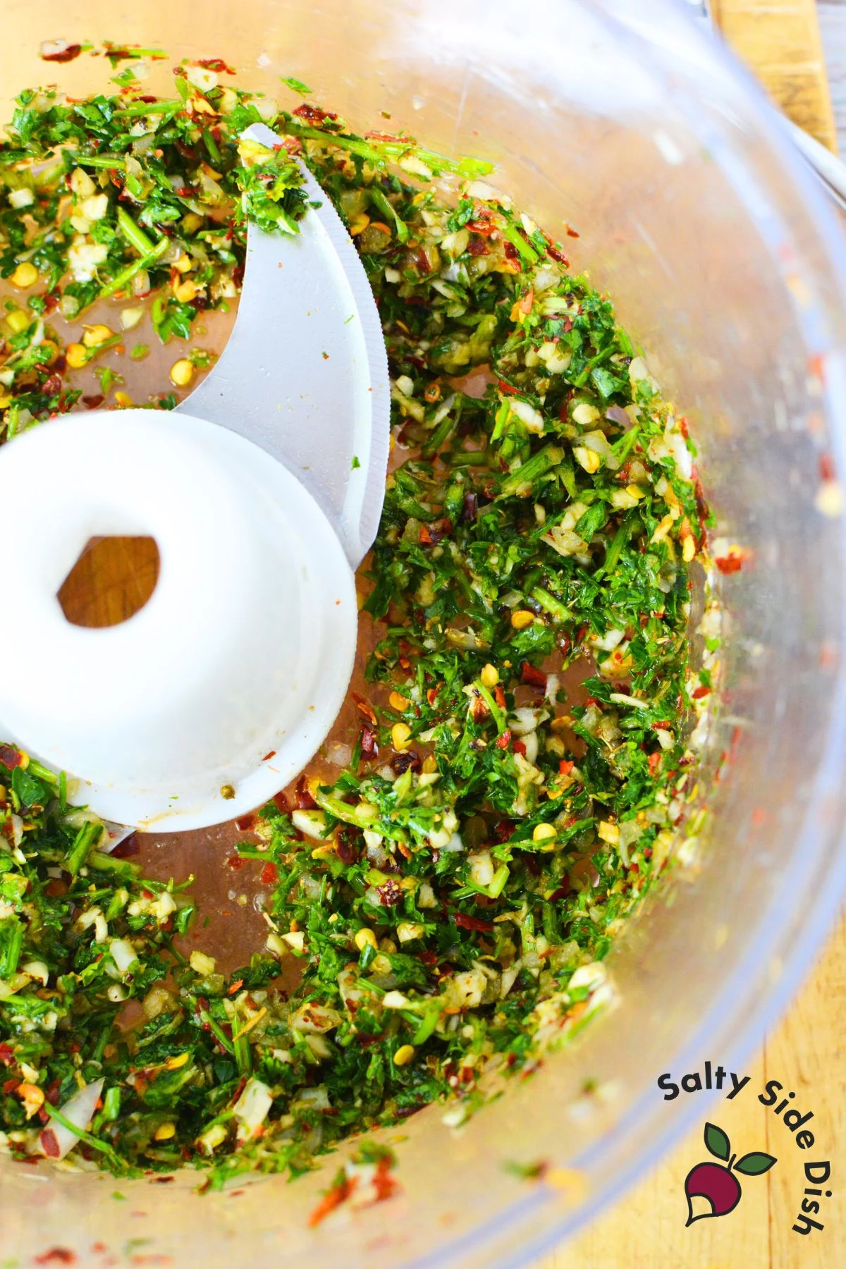 Chimichurri Sauce in a food processor.