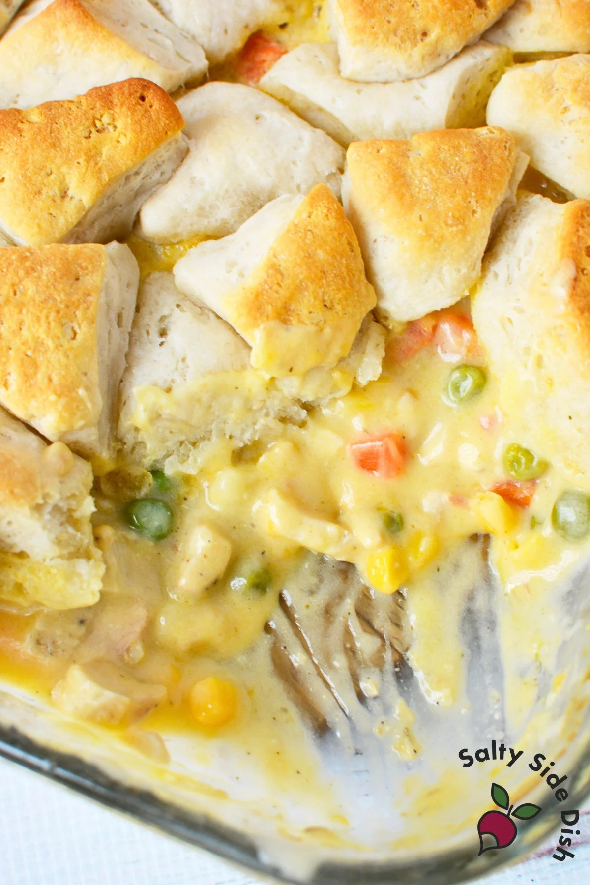 Crustless Chicken Pot Pie with Biscuits