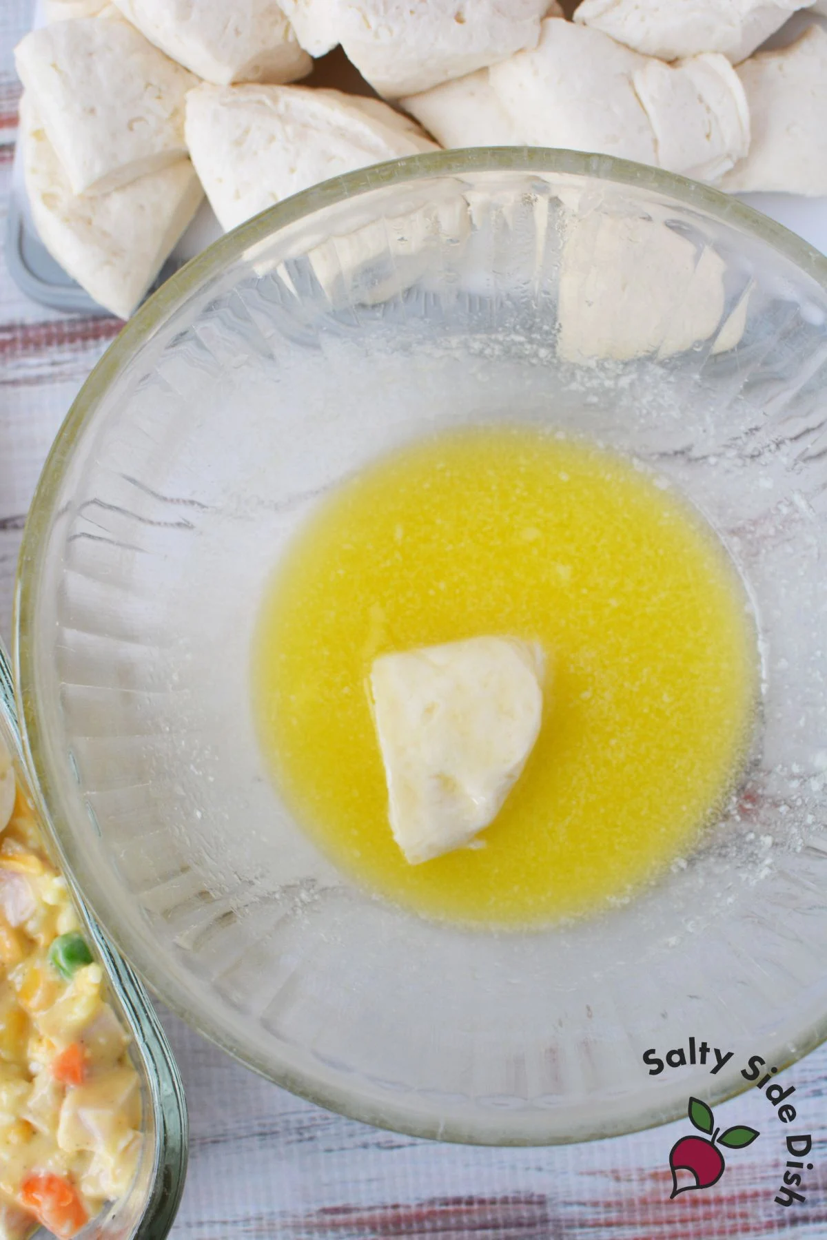 biscuits in melted butter.