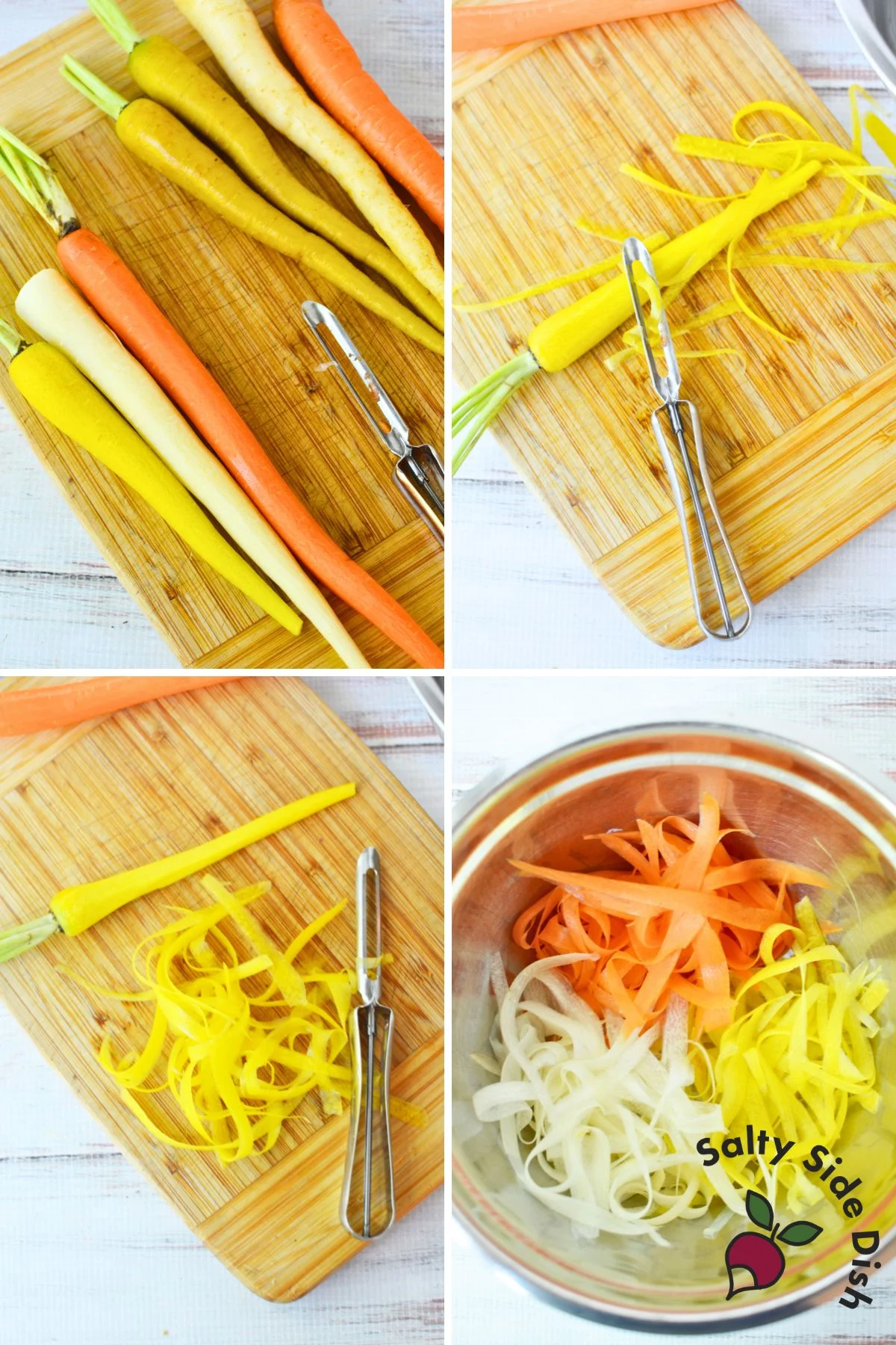 Step-by-step images of measuring and mixing sesame-soy dressing for TikTok viral carrot salad