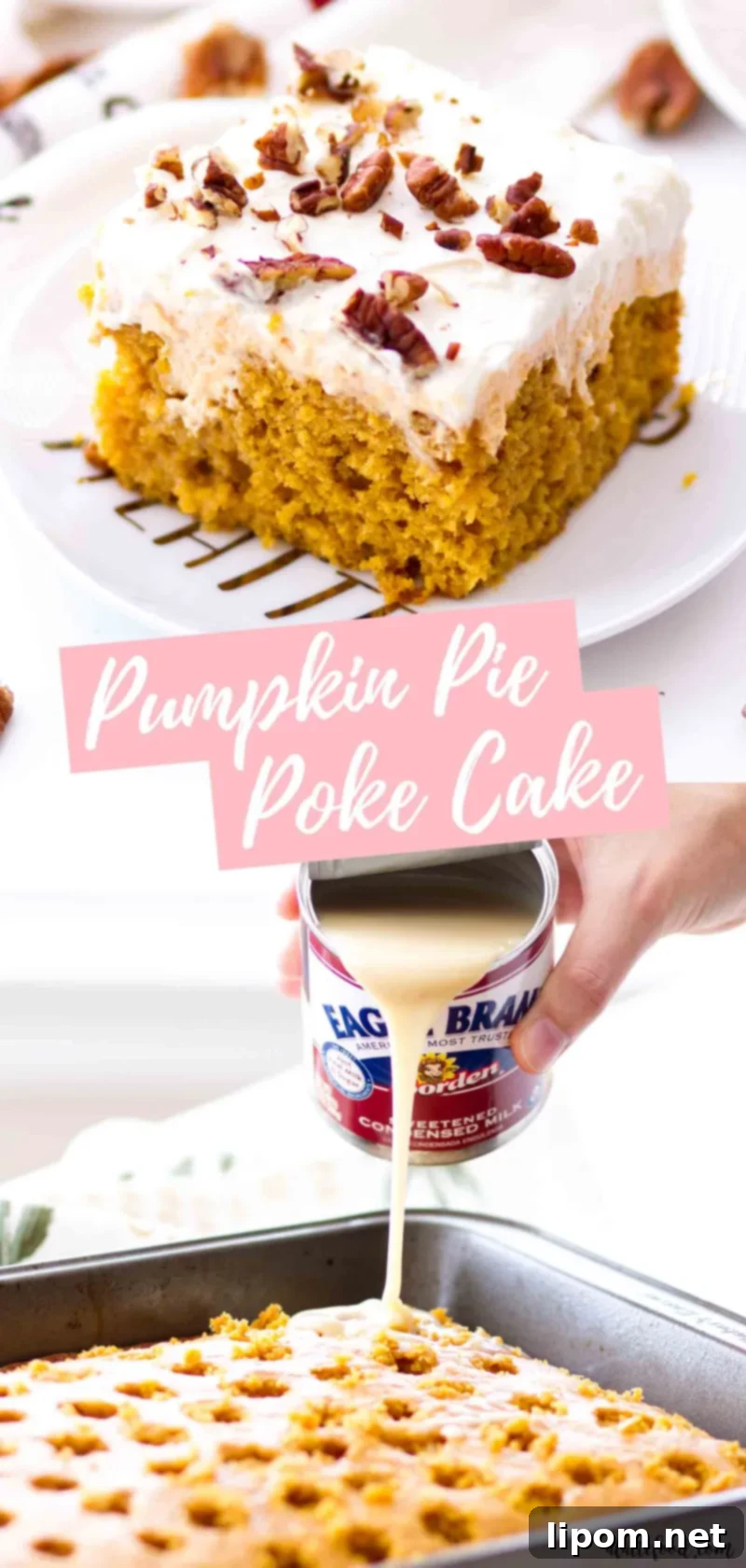 pumpkin pie poke cake collage