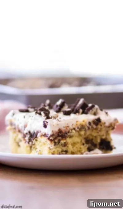 The best homemade Oreo Cookies and Cream with whipped cream and chocolate pudding sitting on a white plate.