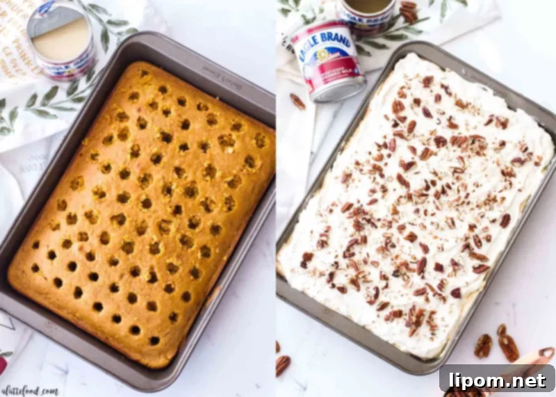 pumpkin cake steps in a baking dish